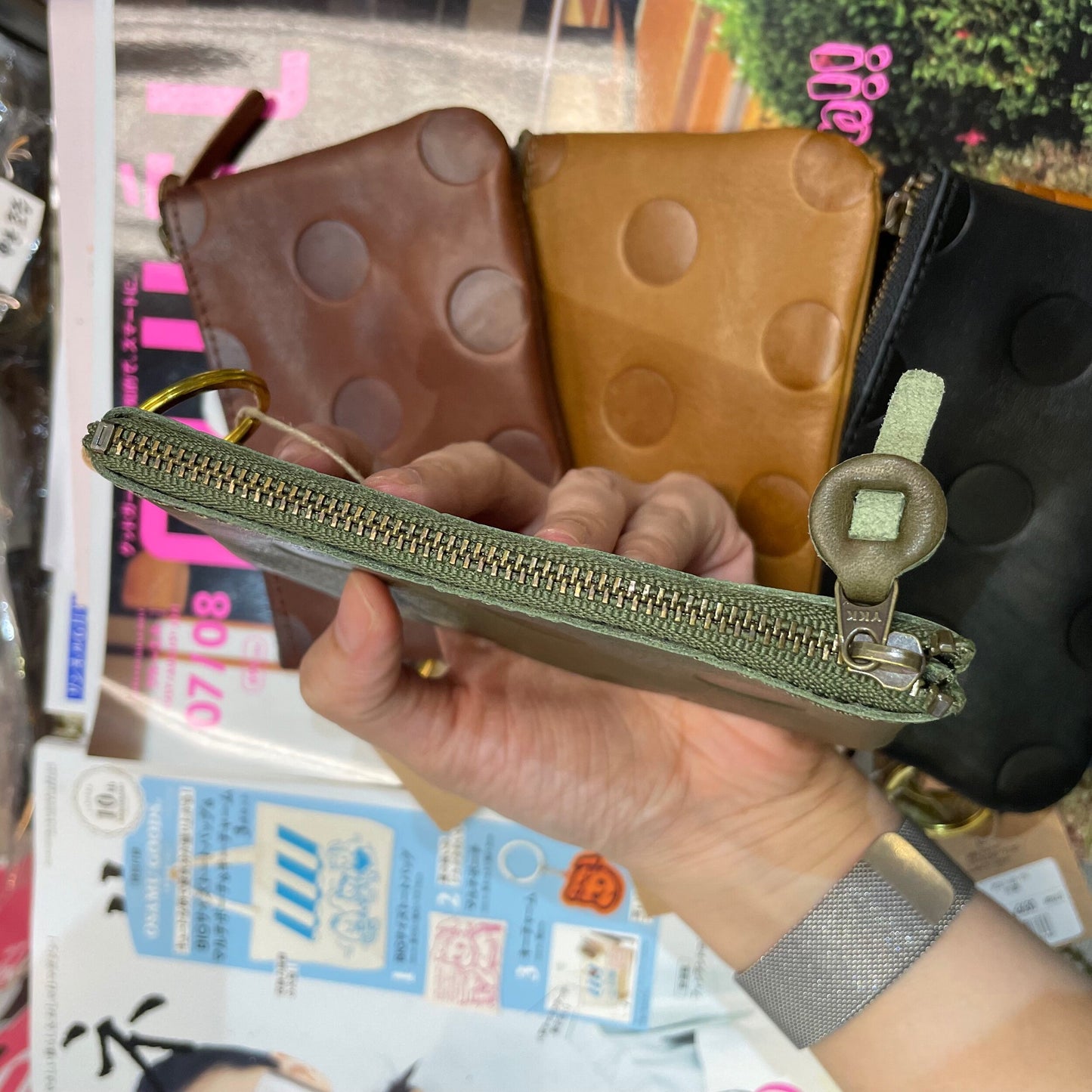 Kanmi Polka Leather Pouch, 6 Colors, made in Japan