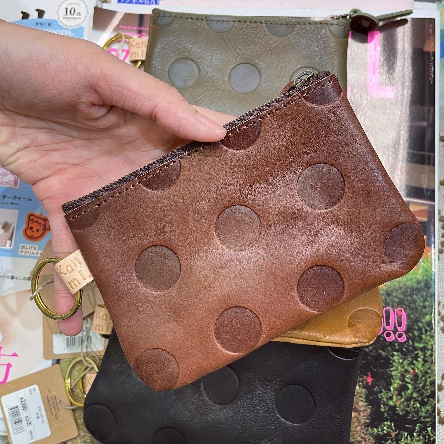 Kanmi Polka Leather Pouch, 6 Colors, made in Japan