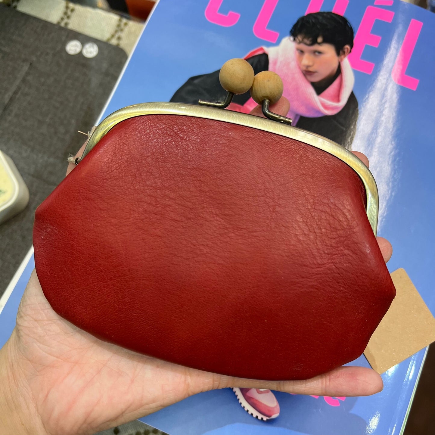 Sale- Kanmi Red Leather Coins Bag, Wallet, made in Japan