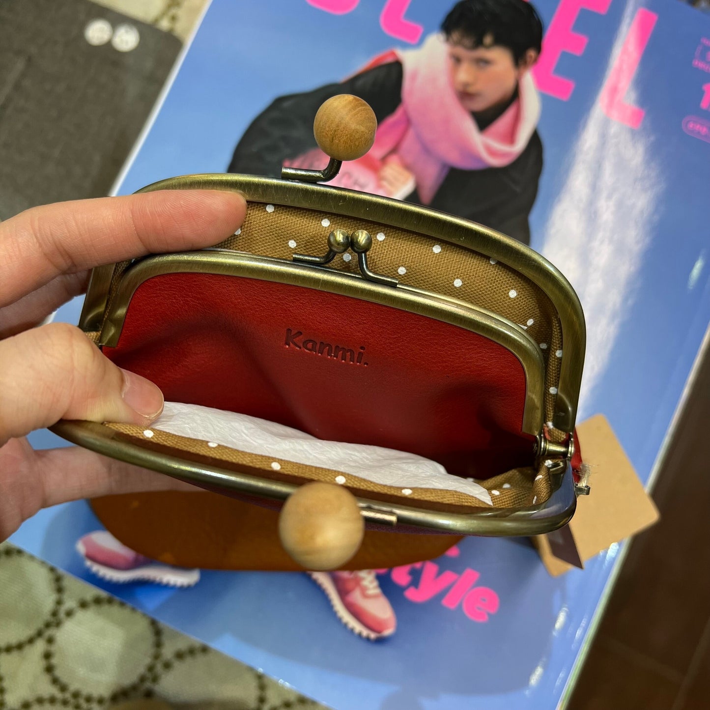 Sale- Kanmi Red Leather Coins Bag, Wallet, made in Japan