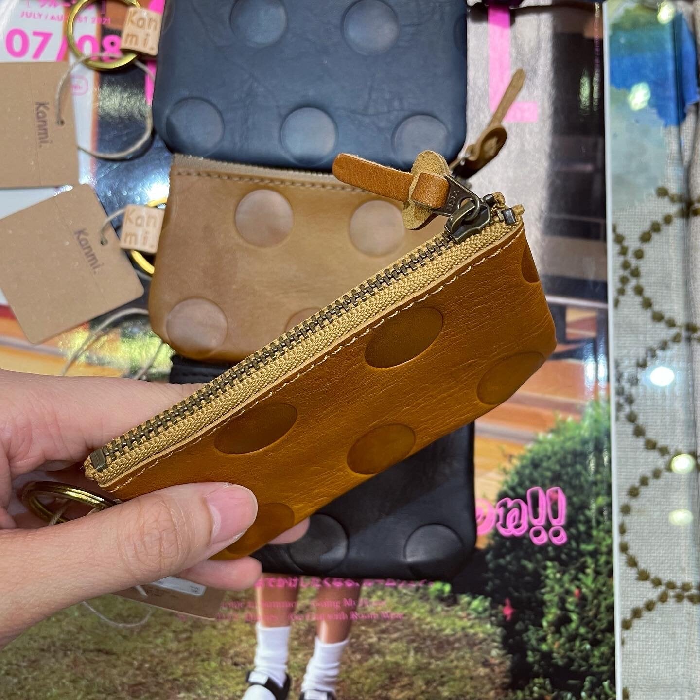 Kanmi Polka Leather Small Pouch, 4 Colors, made in Japan