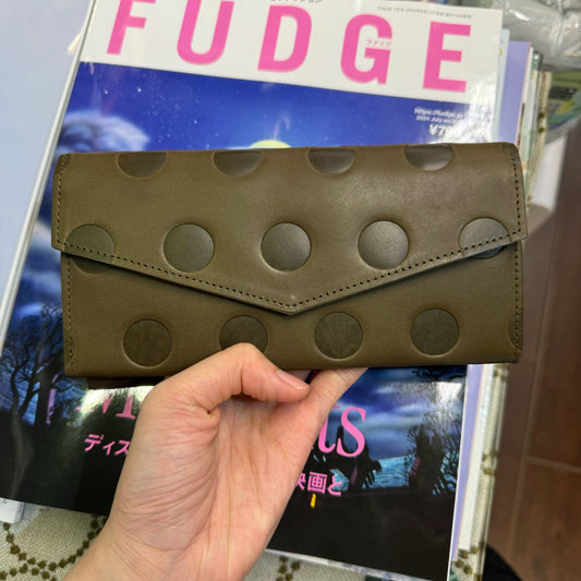 Kanmi Polka Green Leather Long Wallet, made in Japan