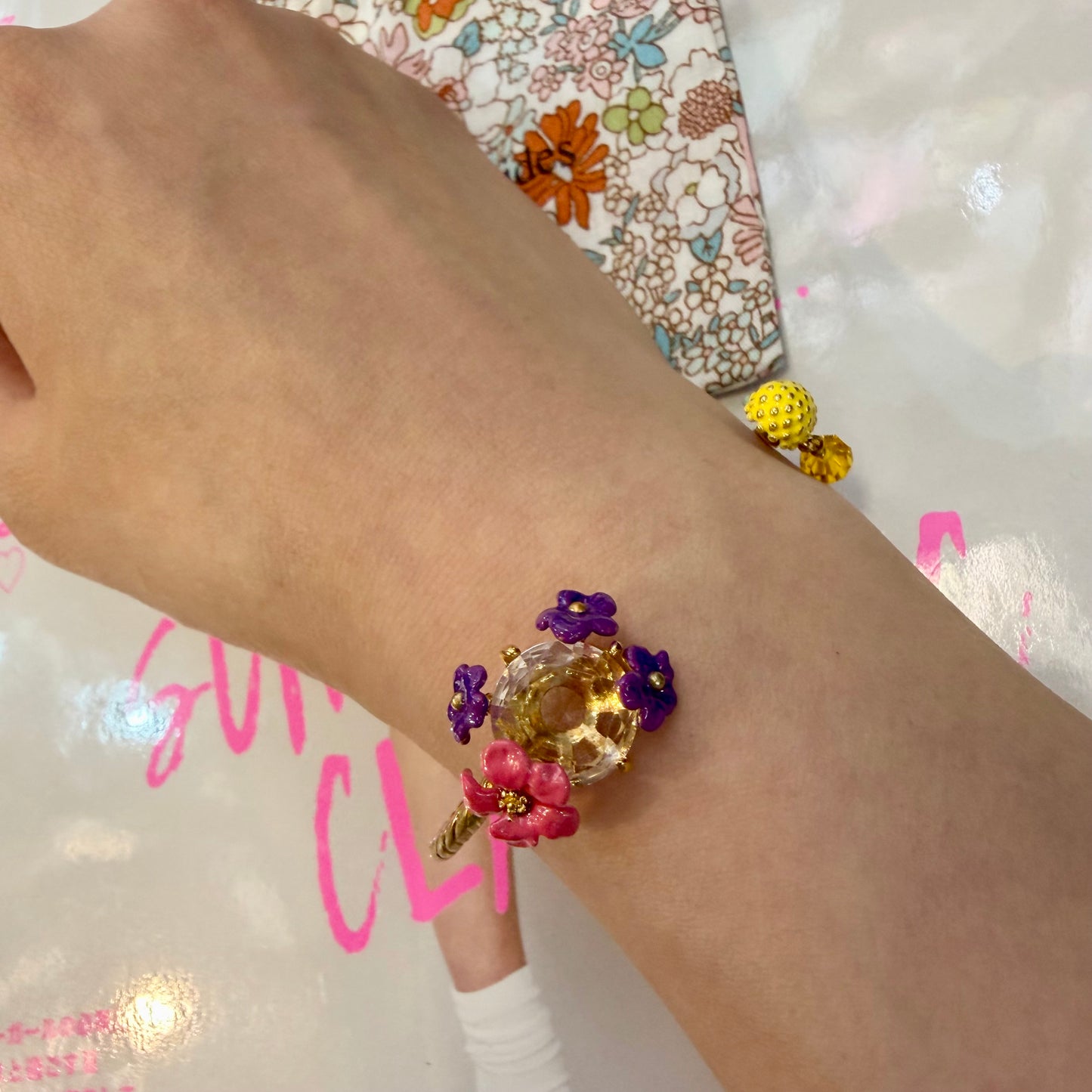 Les Néréides Paris Lemon and Flower Bangle Bracelet, imported from the UK