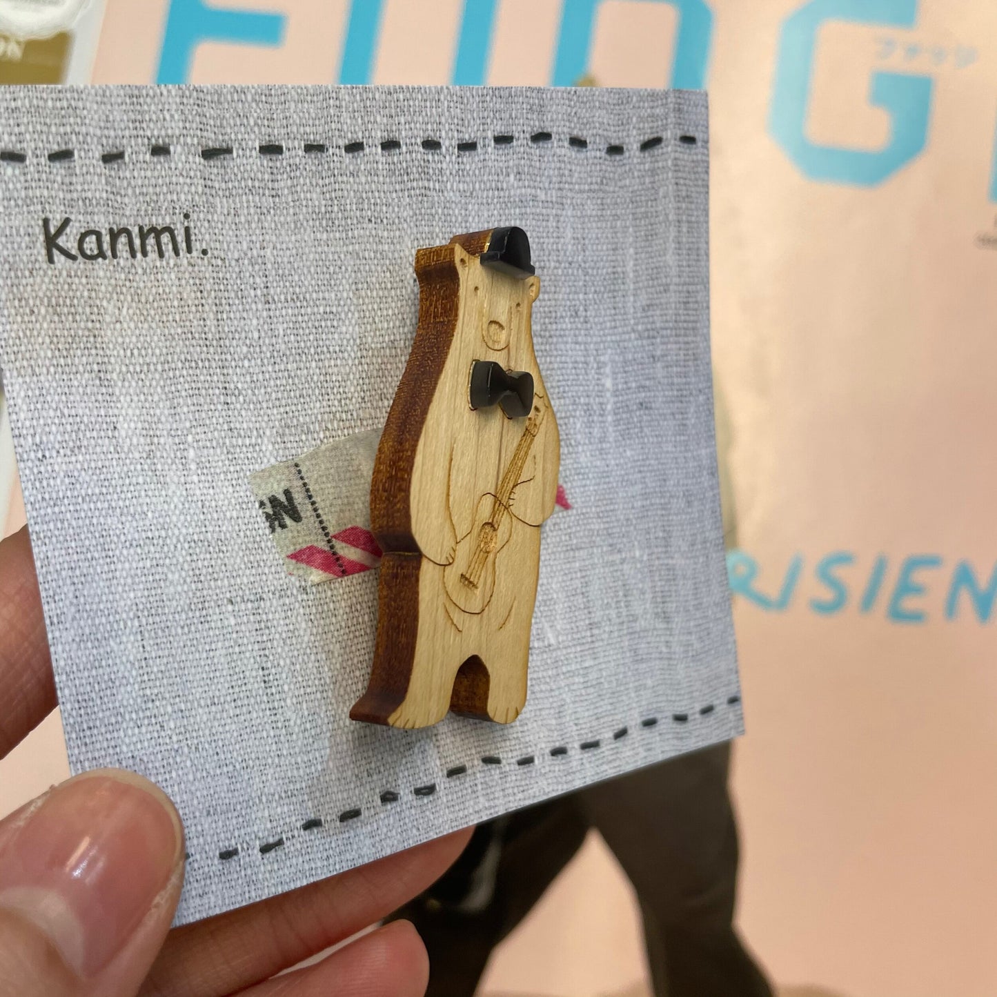 Sale- Kanmi Wood-made Bear Brooch, made in Japan