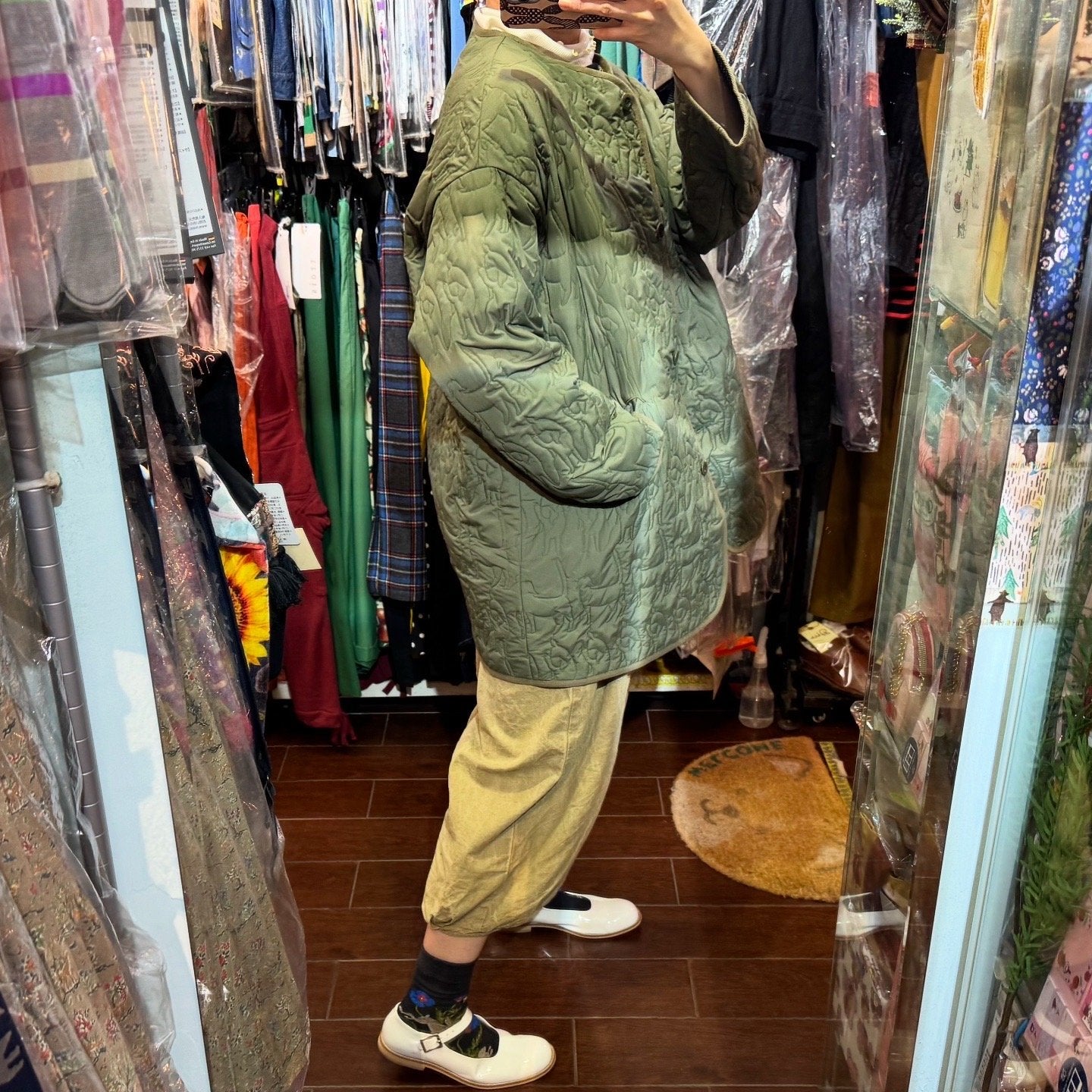 Sale- Haupia Dogs Embroidery Green Coat, made in Japan
