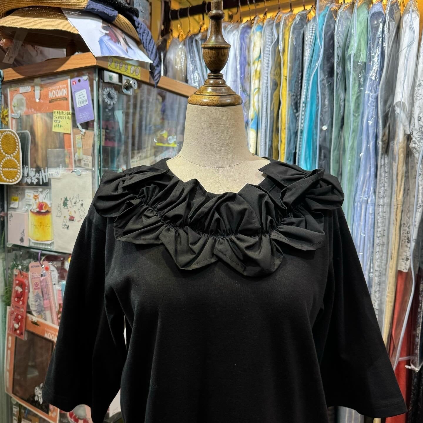 Miyao Ruffles Black T-shirt, made in Japan