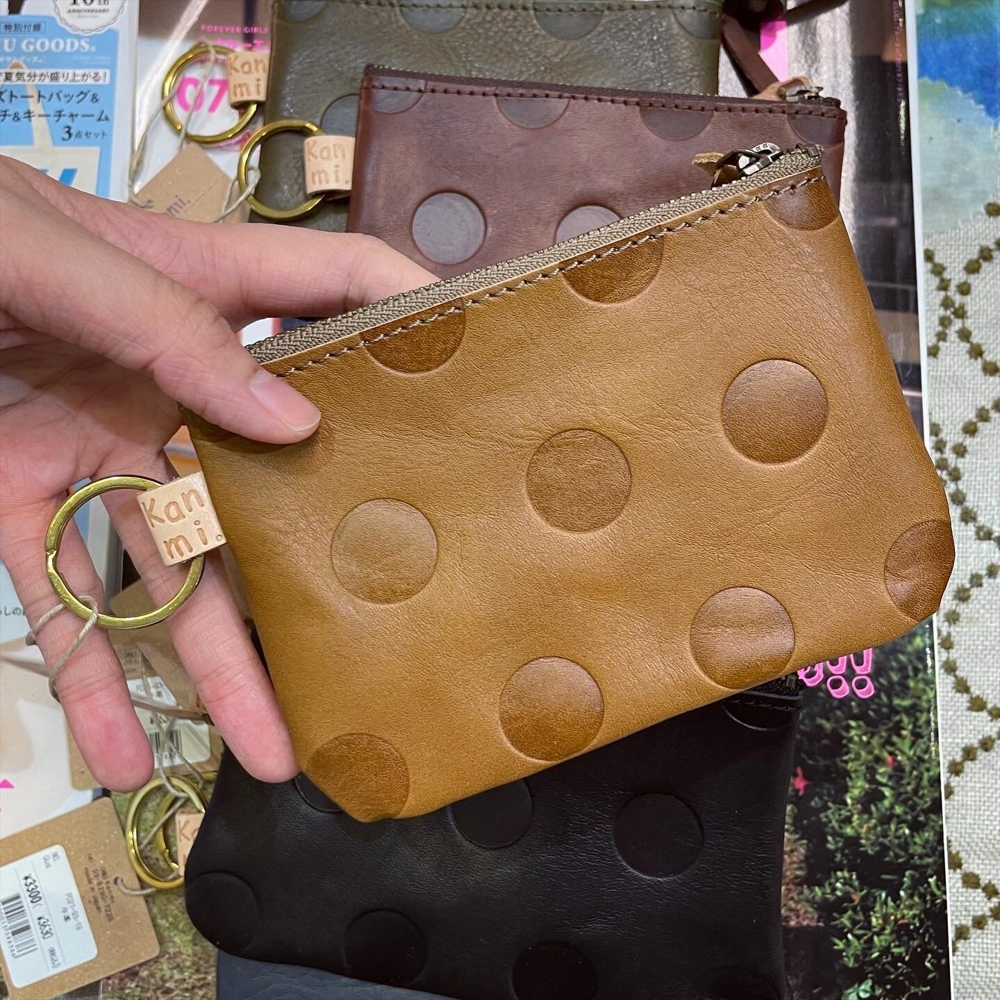 Kanmi Polka Leather Pouch, 6 Colors, made in Japan