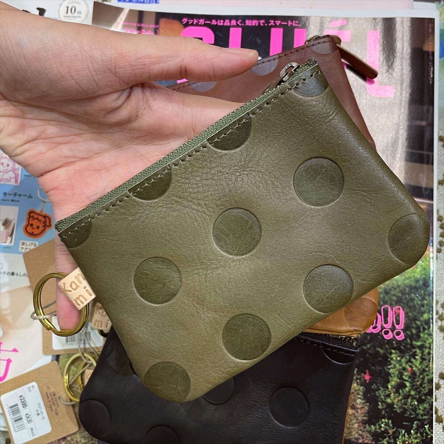 Kanmi Polka Leather Pouch, 6 Colors, made in Japan