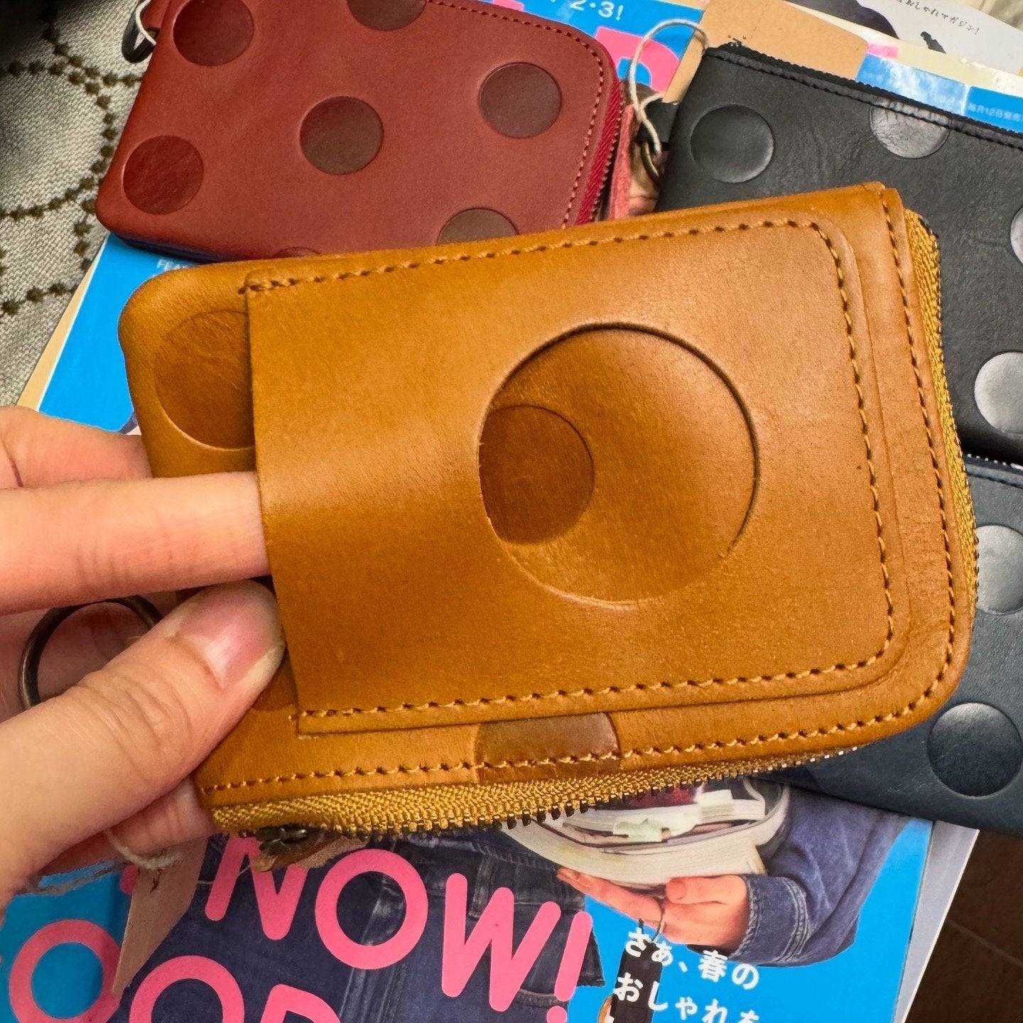 Kanmi Polka Leather Pouch, 4 Colors, made in Japan