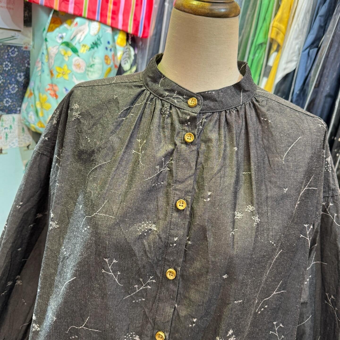 Sale- Tumugu Embroidery Charcoal Shirt, made in Japan