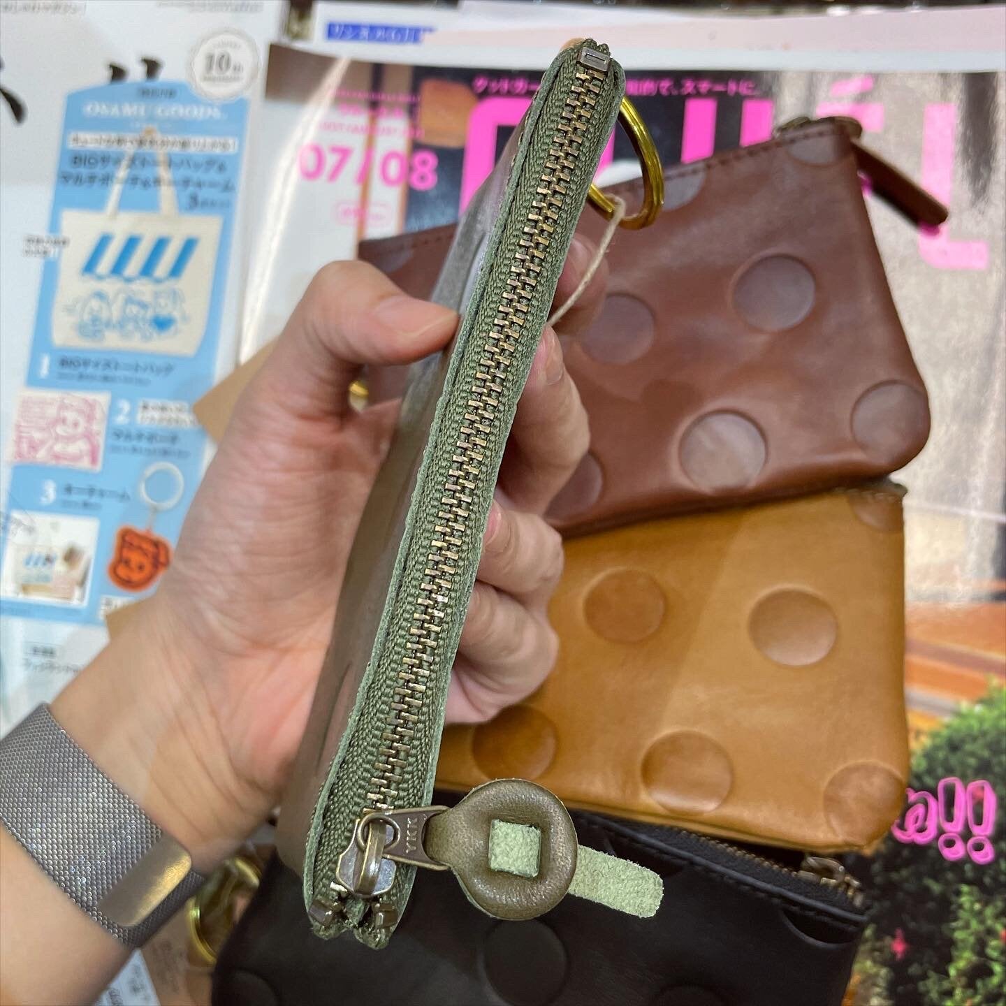 Kanmi Polka Leather Pouch, 6 Colors, made in Japan