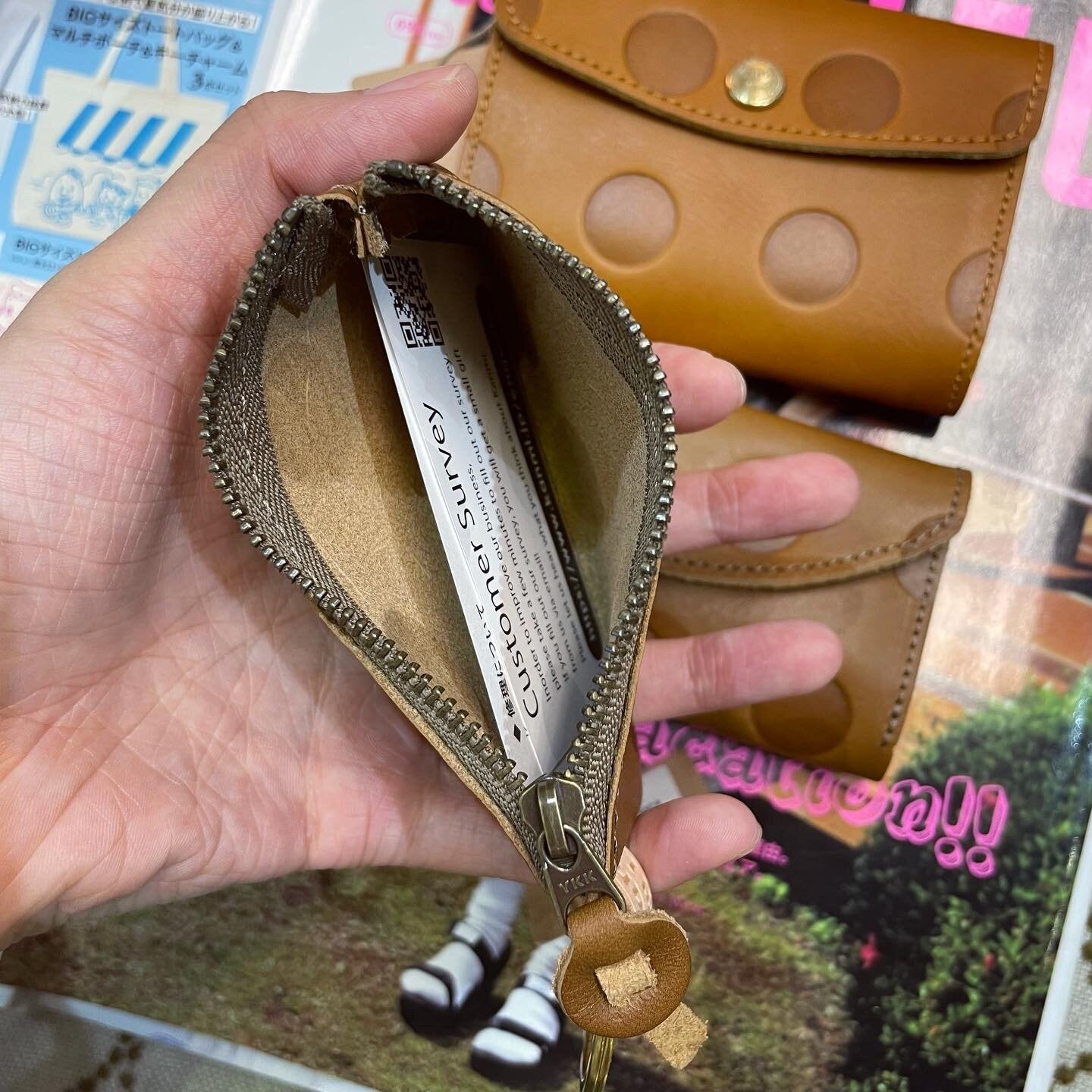 Kanmi Polka Leather Small Pouch, 4 Colors, made in Japan