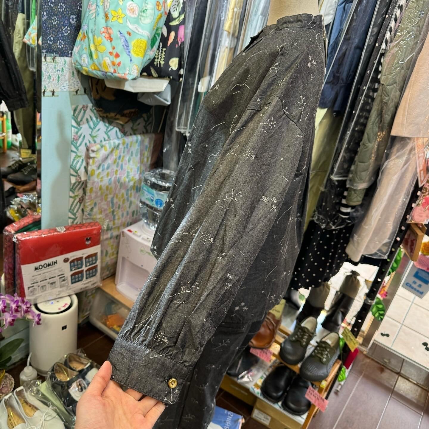 Sale- Tumugu Embroidery Charcoal Shirt, made in Japan