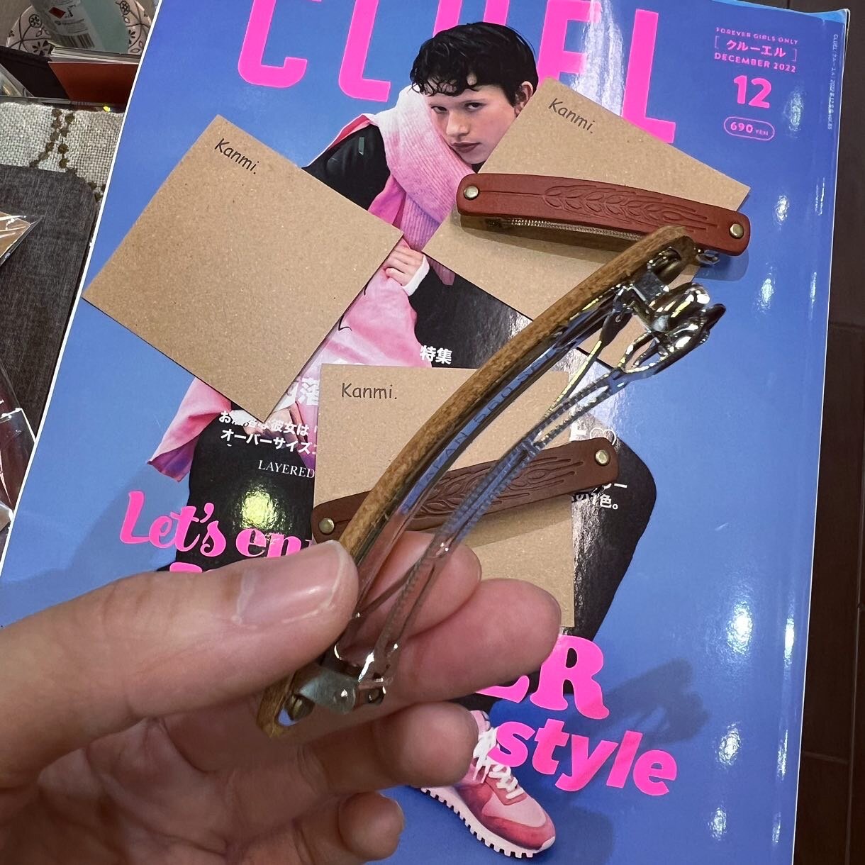 Kanmi Leather Hair Clips, 3 Colors, made in Japan