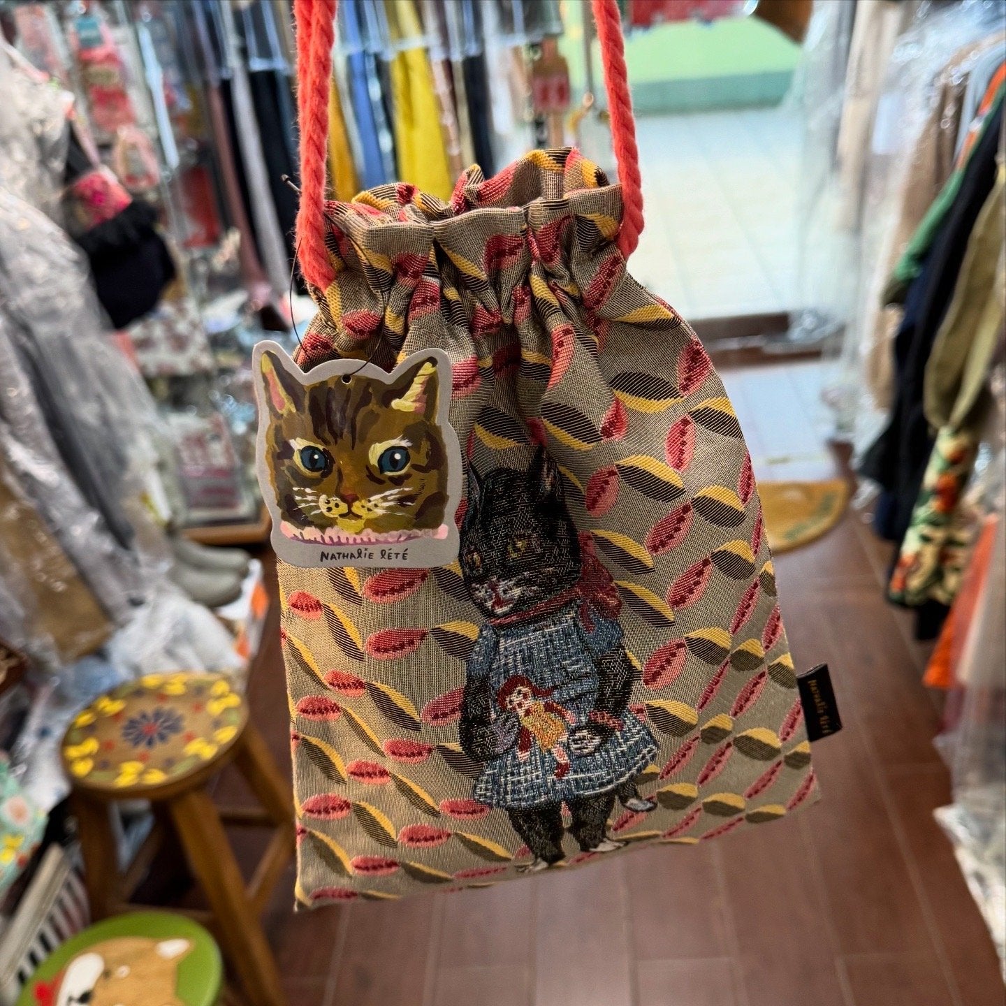 Nathalie Lete Cat Drawstring Bag