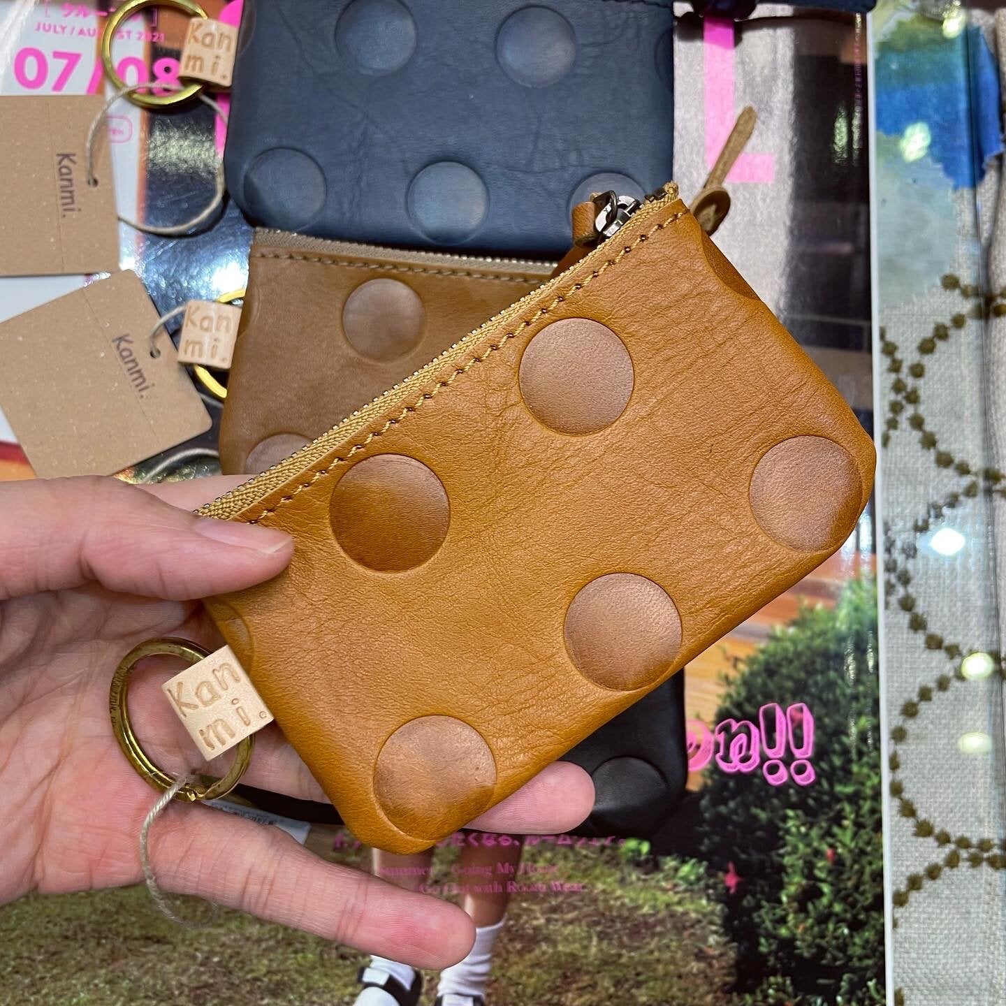 Kanmi Polka Leather Small Pouch, 4 Colors, made in Japan