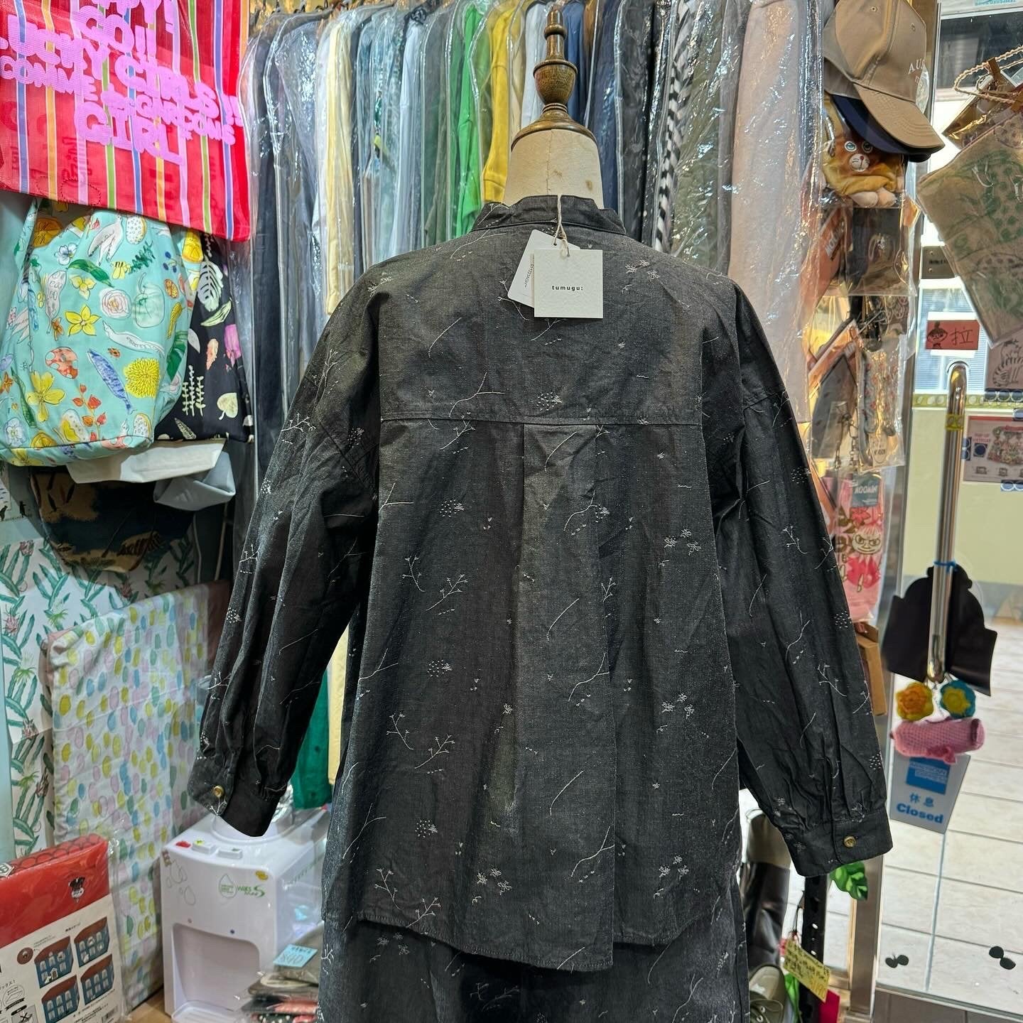 Sale- Tumugu Embroidery Charcoal Shirt, made in Japan