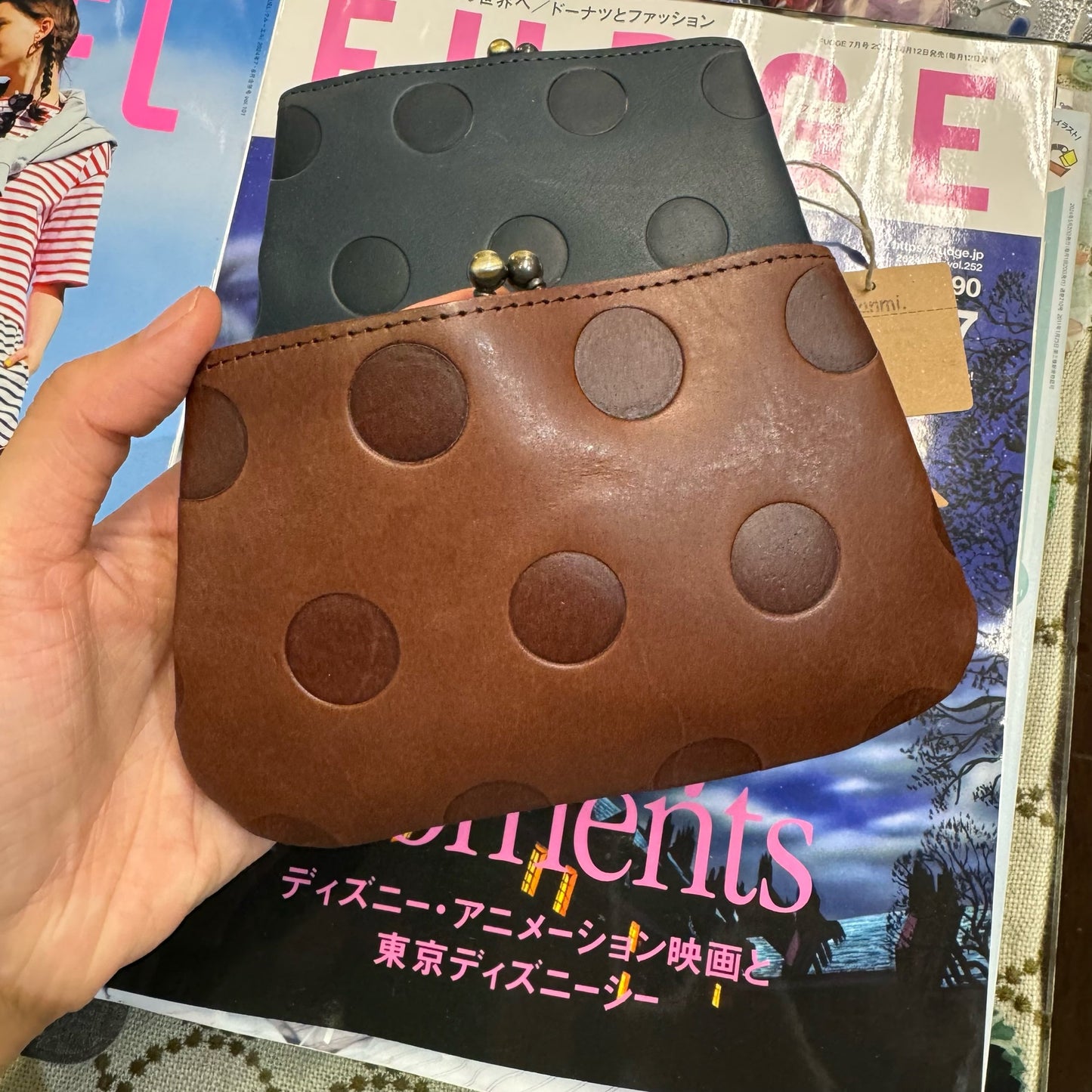 Kanmi Polka Leather Wallet, Coin Bag, 2 Colors, made in Japan