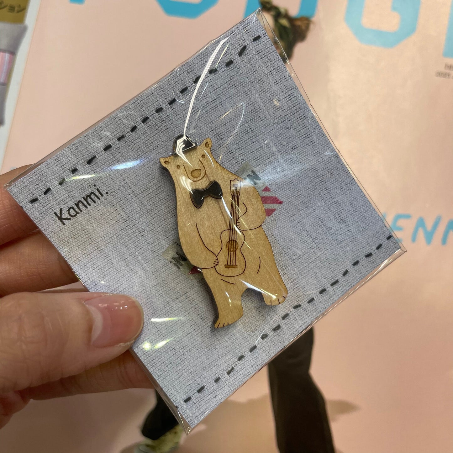 Sale- Kanmi Wood-made Bear Brooch, made in Japan
