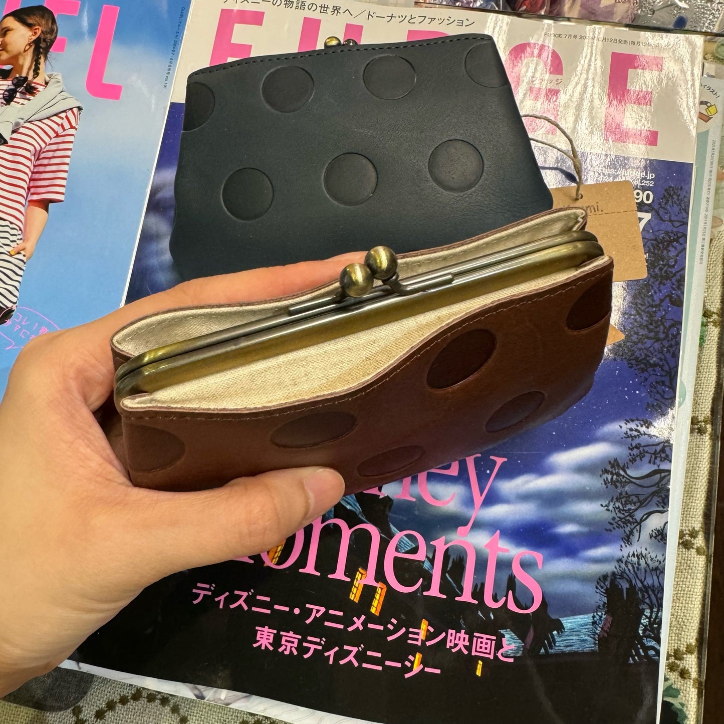 Kanmi Polka Leather Wallet, Coin Bag, 2 Colors, made in Japan