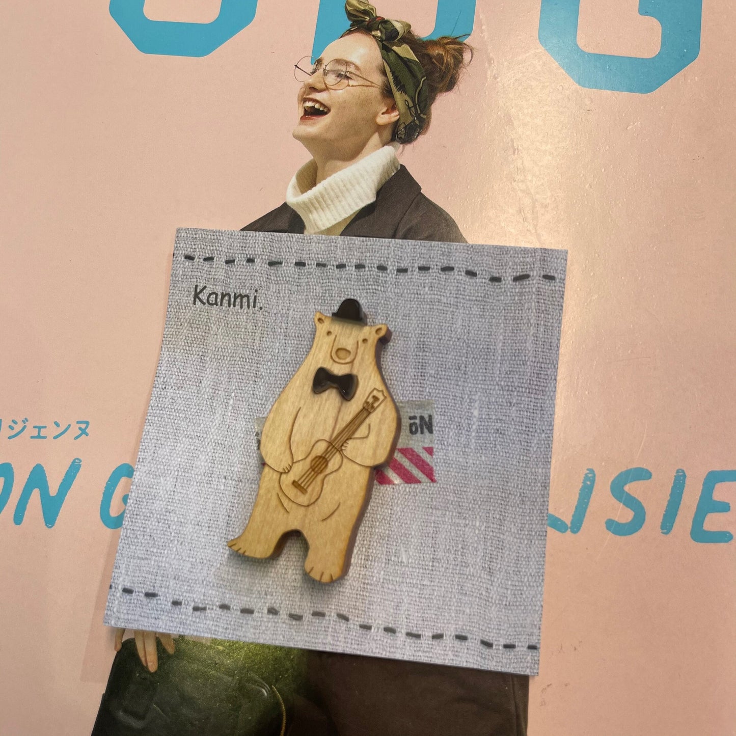 Sale- Kanmi Wood-made Bear Brooch, made in Japan