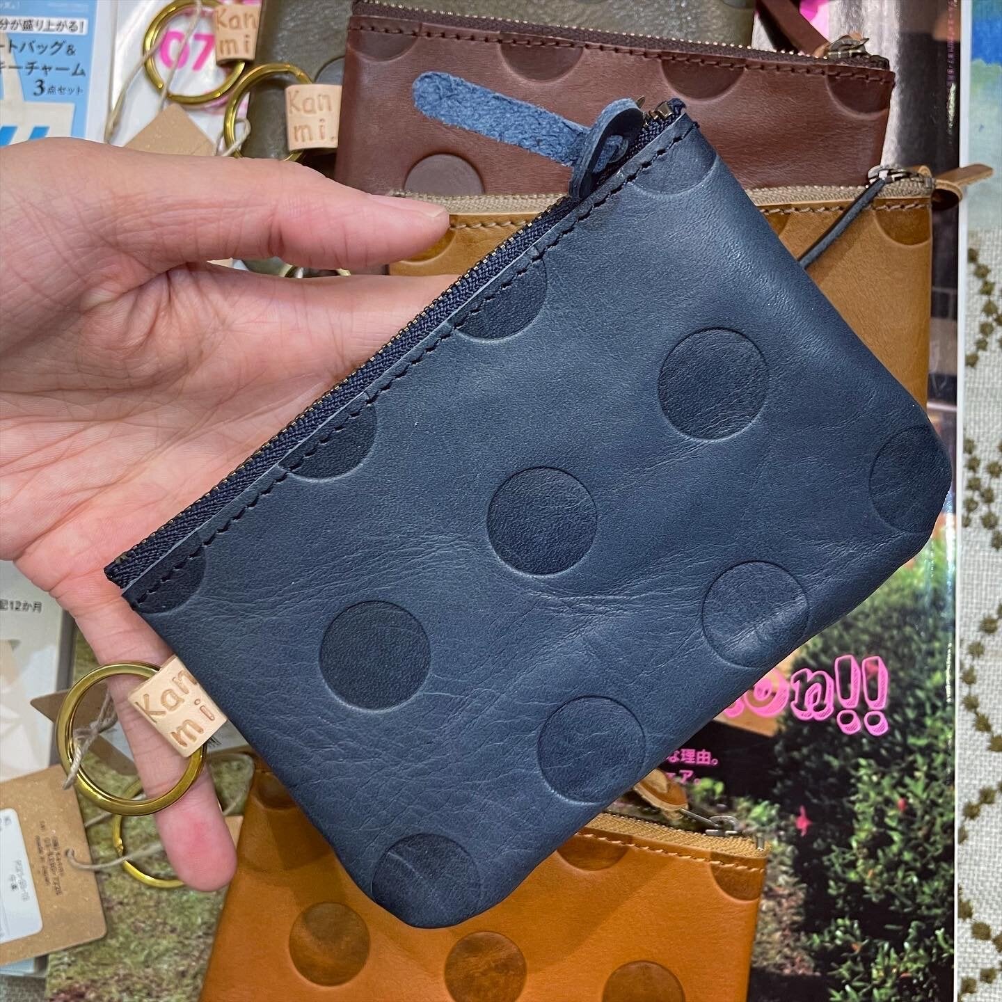 Kanmi Polka Leather Pouch, 6 Colors, made in Japan
