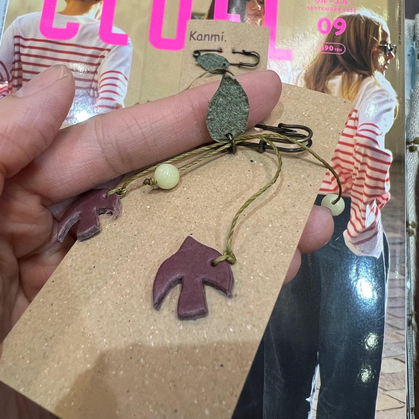 Kanmi Birds Leather Brooches, 3 Colors, made in Japan