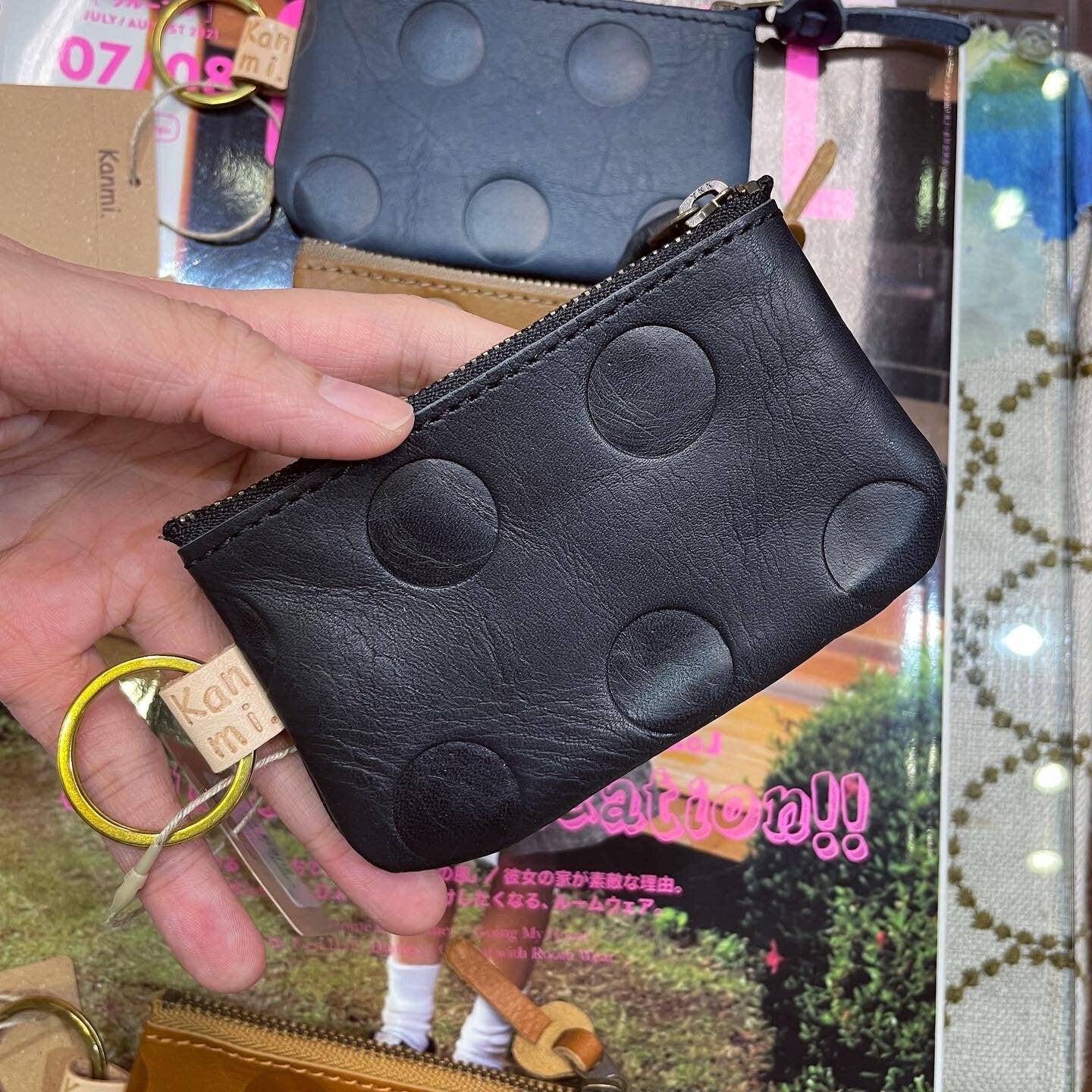 Kanmi Polka Leather Small Pouch, 4 Colors, made in Japan