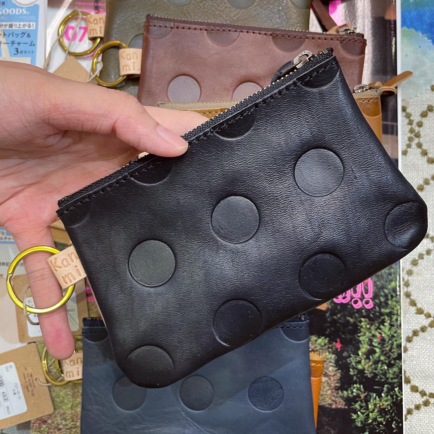 Kanmi Polka Leather Pouch, 6 Colors, made in Japan