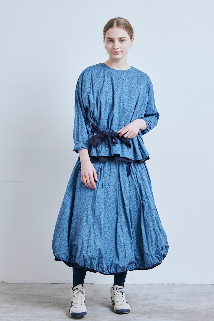 Sale- (g) Blue Floral Reversible Balloon Skirt, made in Japan
