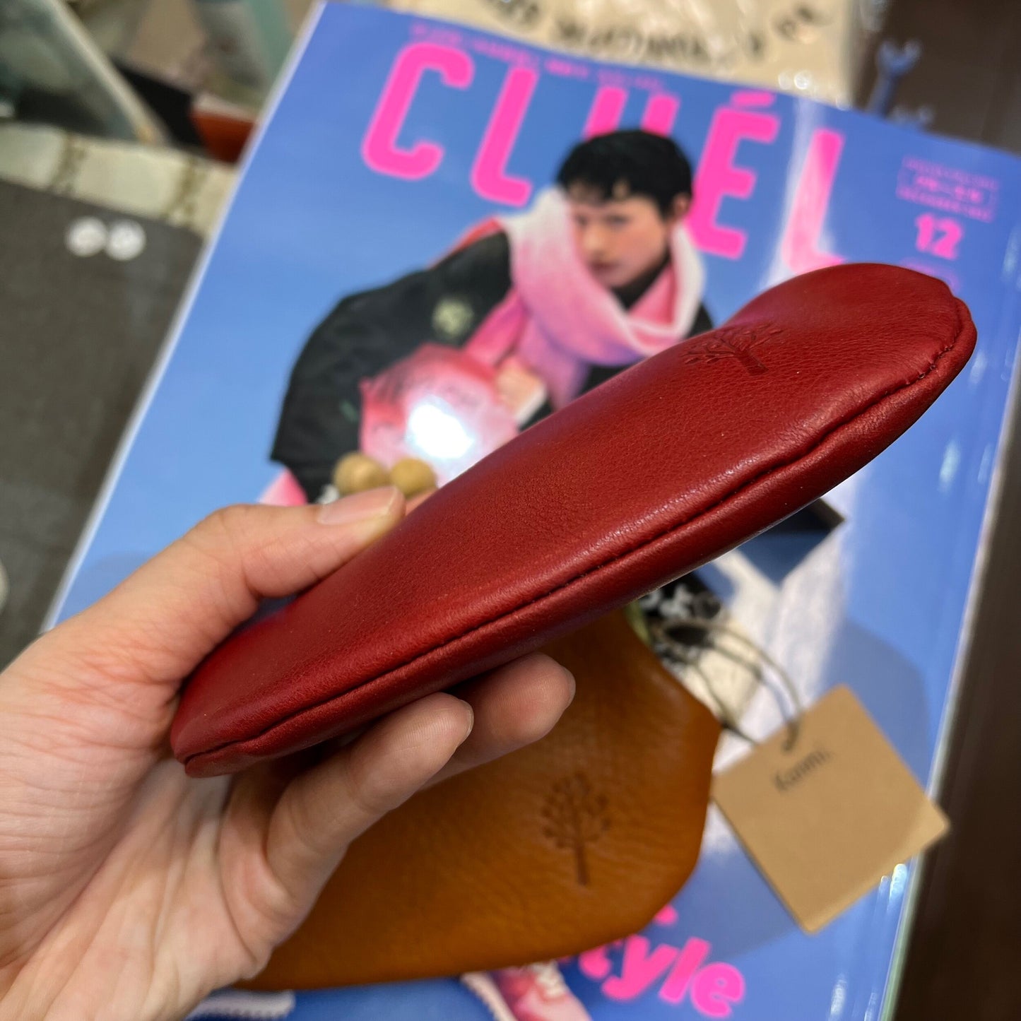 Sale- Kanmi Red Leather Coins Bag, Wallet, made in Japan