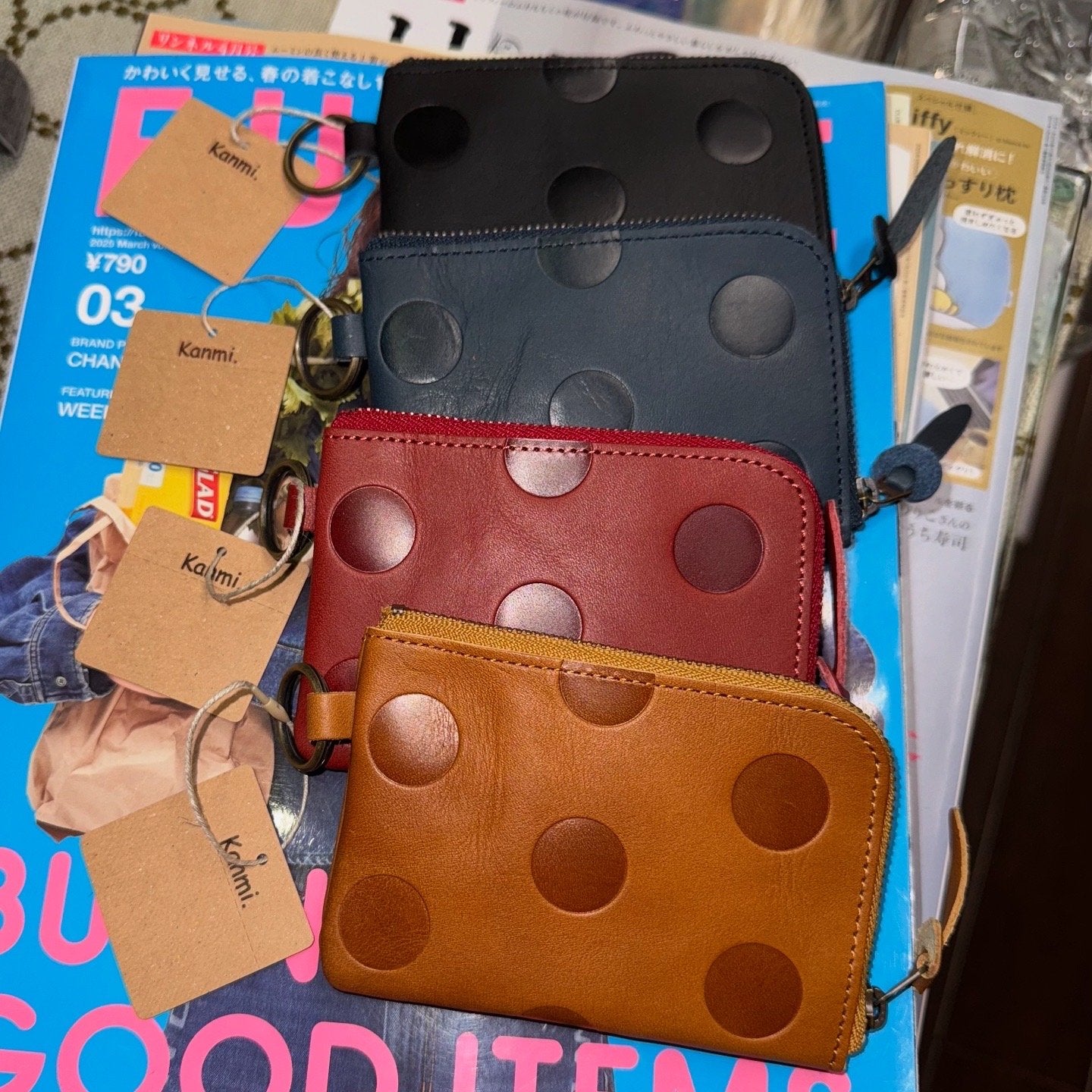 Kanmi Polka Leather Pouch, 4 Colors, made in Japan