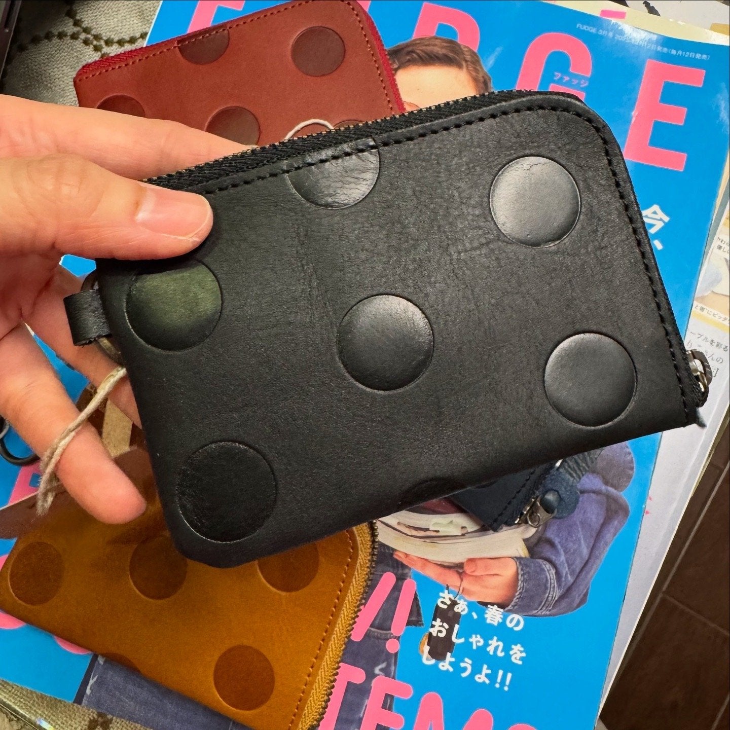 Kanmi Polka Leather Pouch, 4 Colors, made in Japan