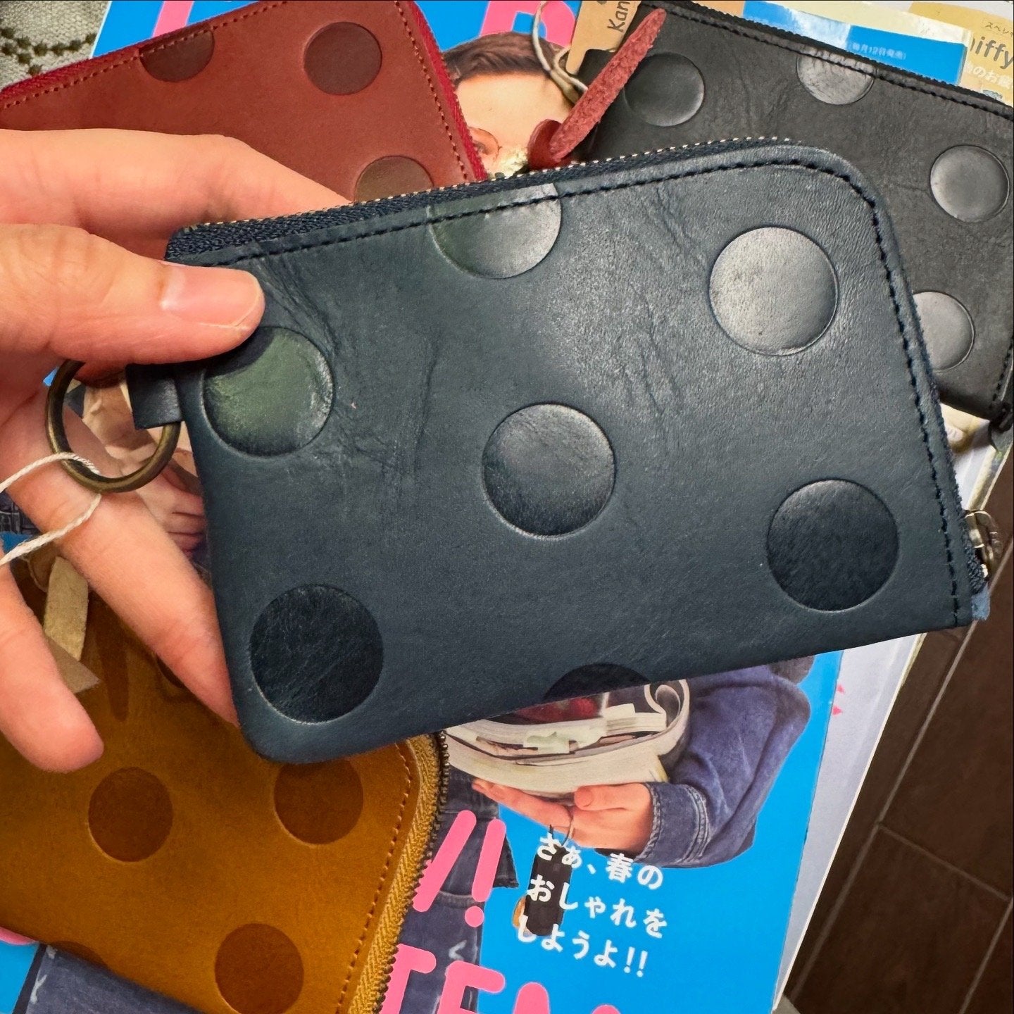 Kanmi Polka Leather Pouch, 4 Colors, made in Japan