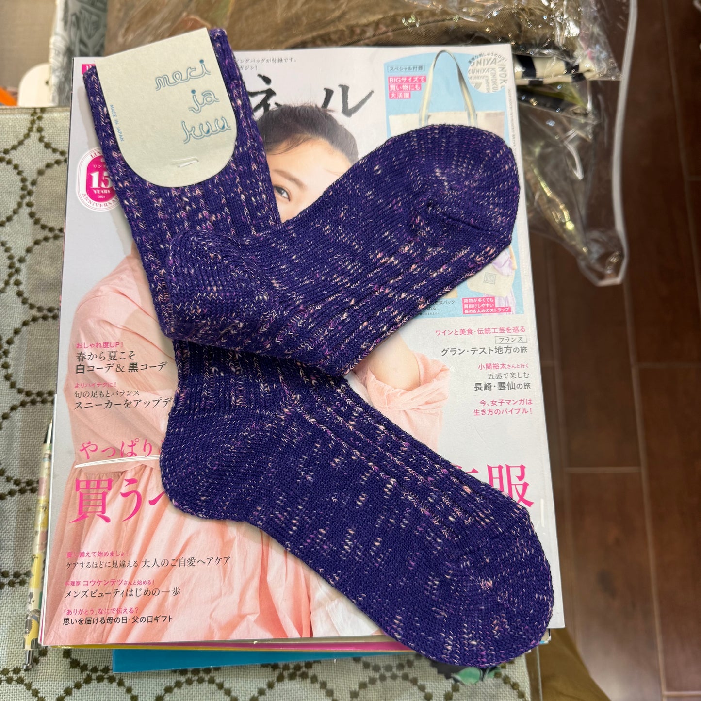 Meri ja kuu Purple KASURI rib Socks, made in Japan