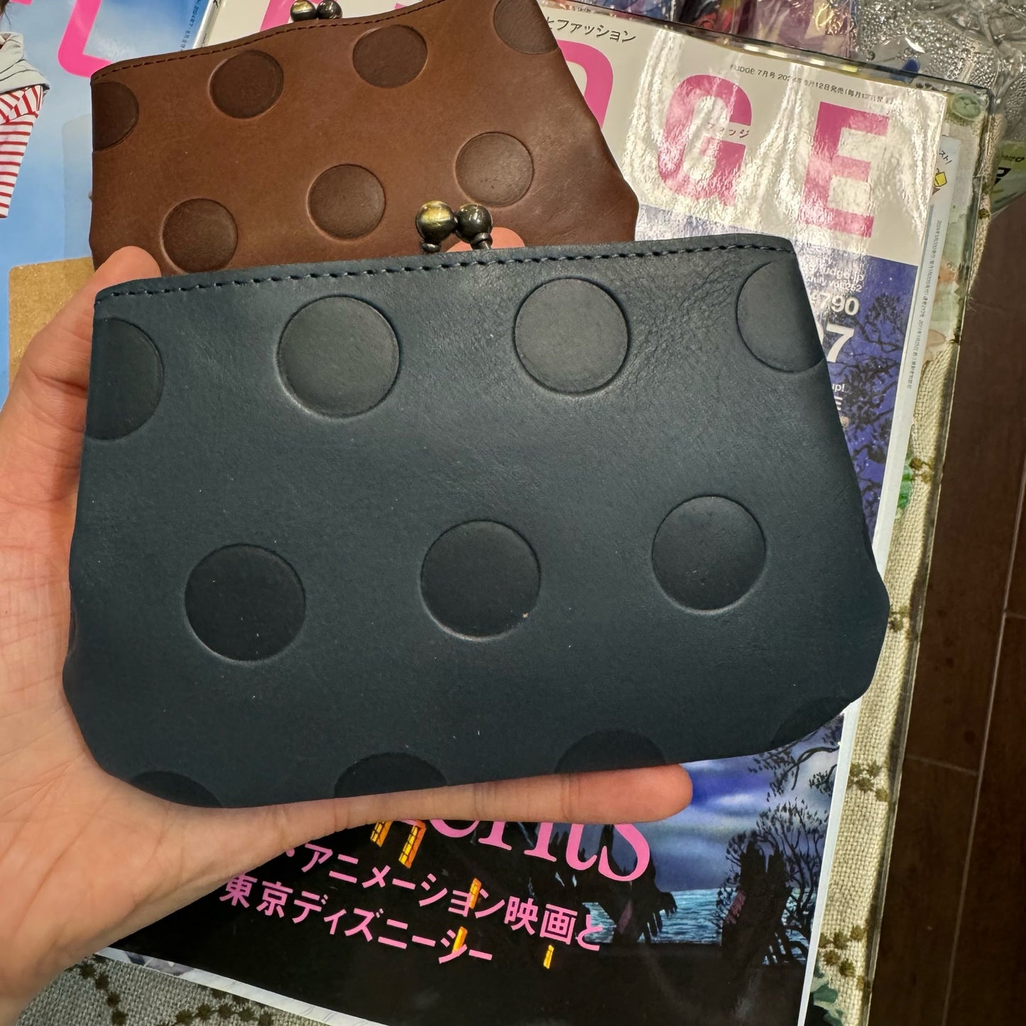 Kanmi Polka Leather Wallet, Coin Bag, 2 Colors, made in Japan