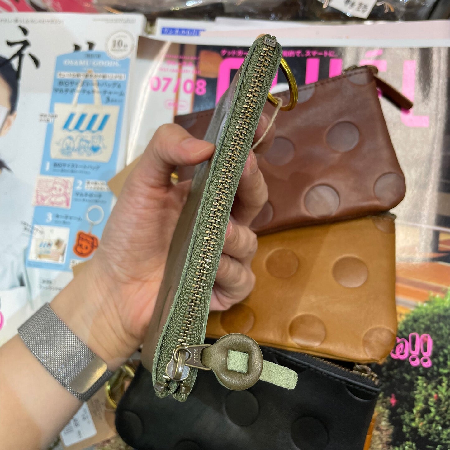 Kanmi Polka Leather Pouch, 6 Colors, made in Japan