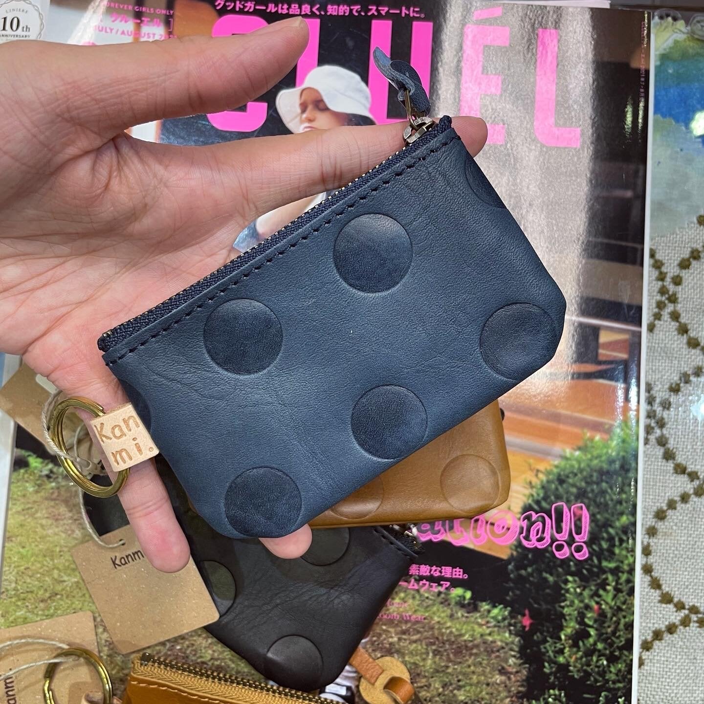 Kanmi Polka Leather Small Pouch, 4 Colors, made in Japan