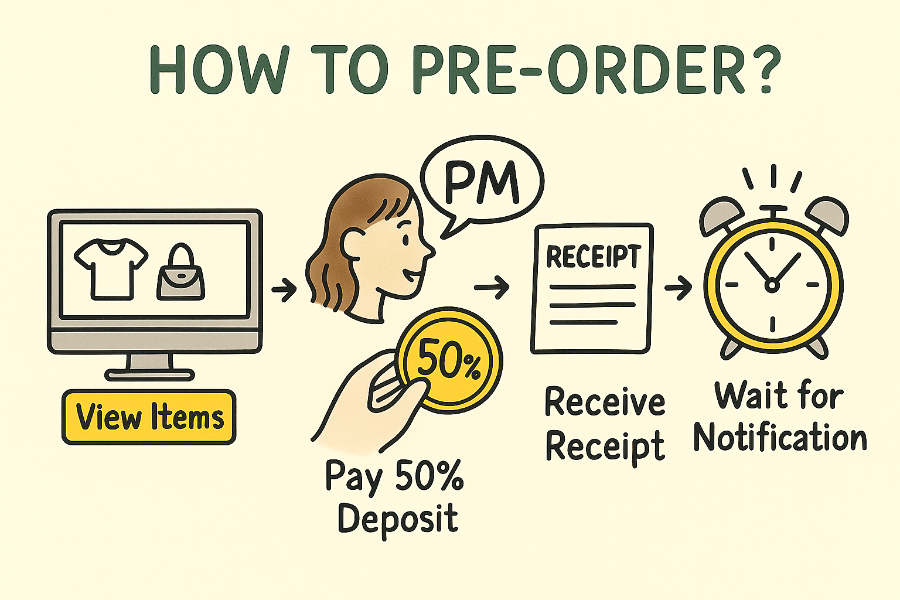 Step-by-step guide on how to pre-order with icons and text.