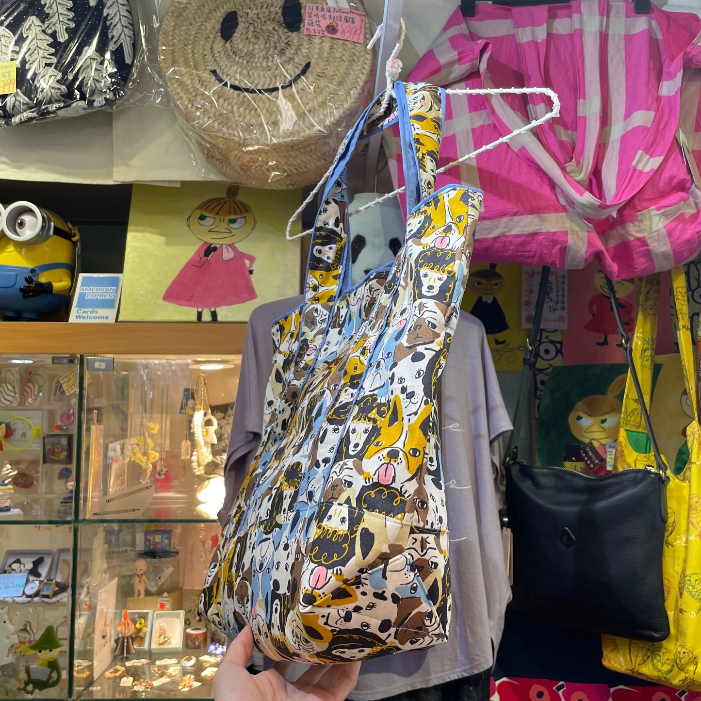 Handmade Dogs Prints Tote Bag, Fabric from Japan
