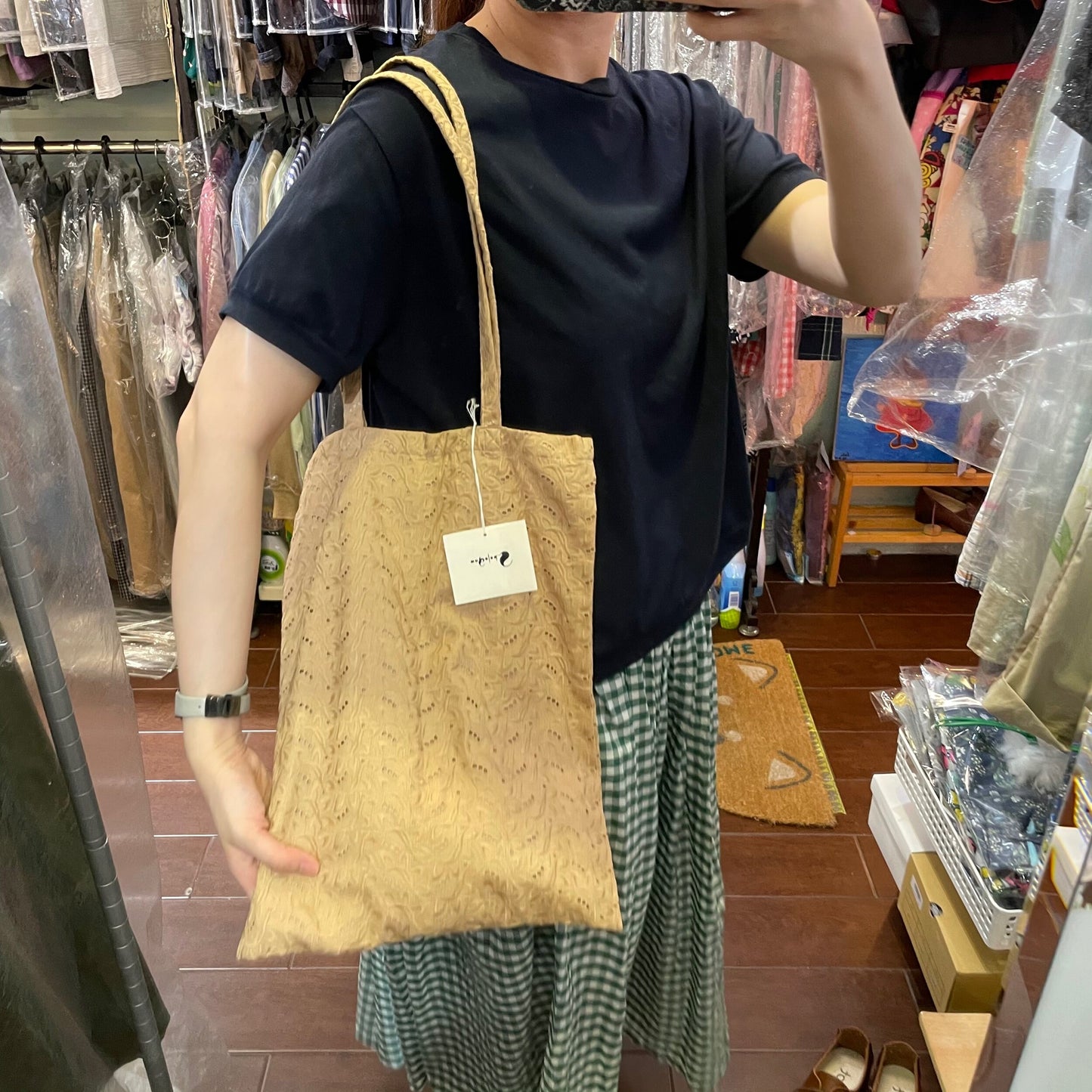 Sale- Spologum Beige Lace Tote Bag, made in Japan