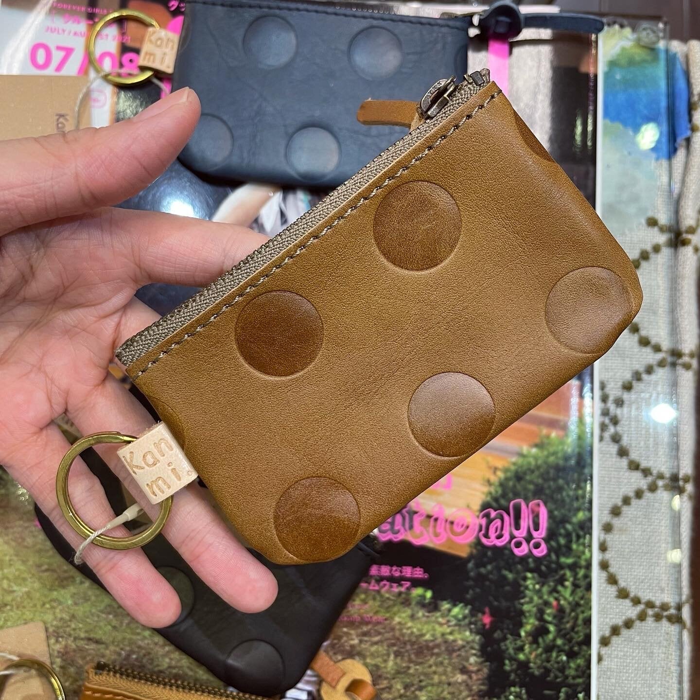 Kanmi Polka Leather Small Pouch, 4 Colors, made in Japan