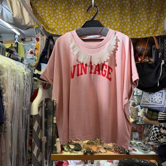 TRANOI. Vintage T-shirt, Incl. Faux Pearl Necklace, 4 Colors, made in Korea