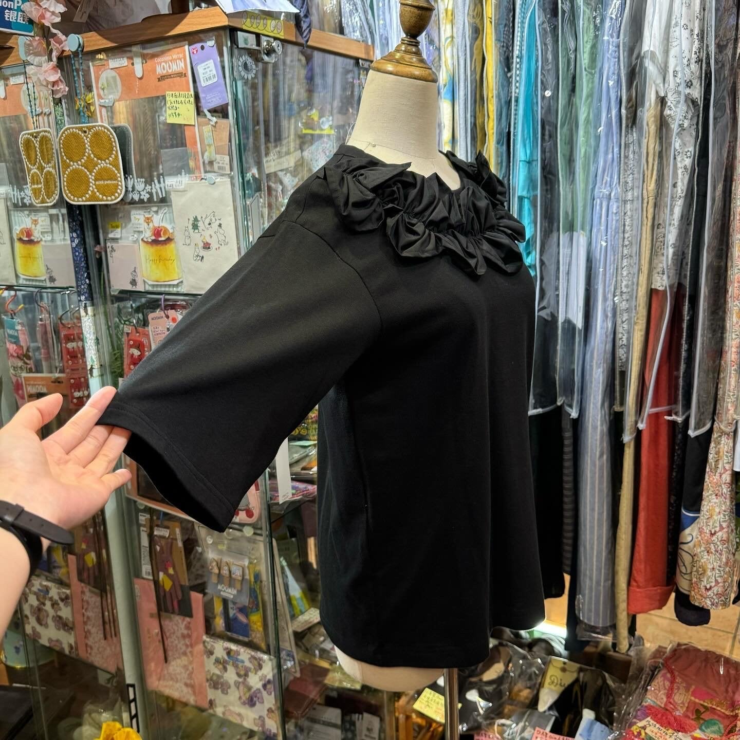 Miyao Ruffles Black T-shirt, made in Japan