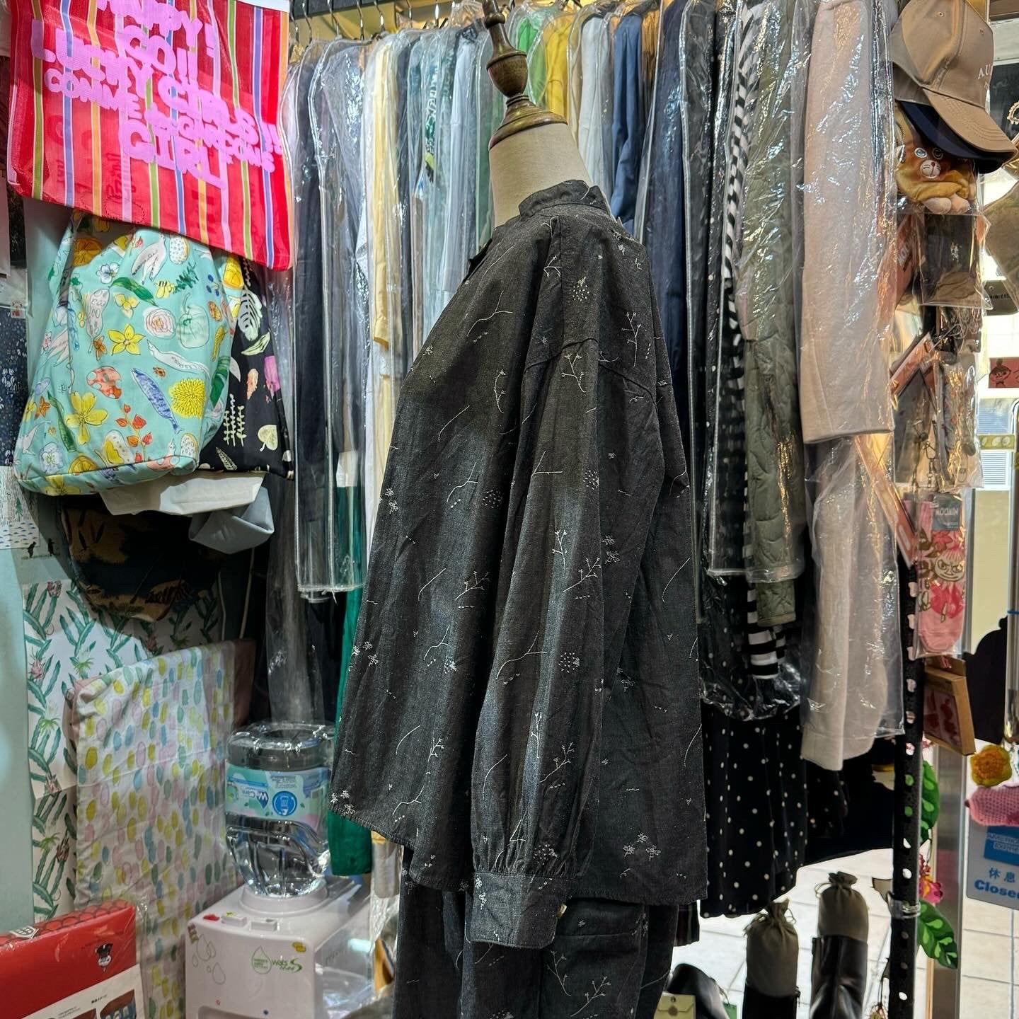 Sale- Tumugu Embroidery Charcoal Shirt, made in Japan