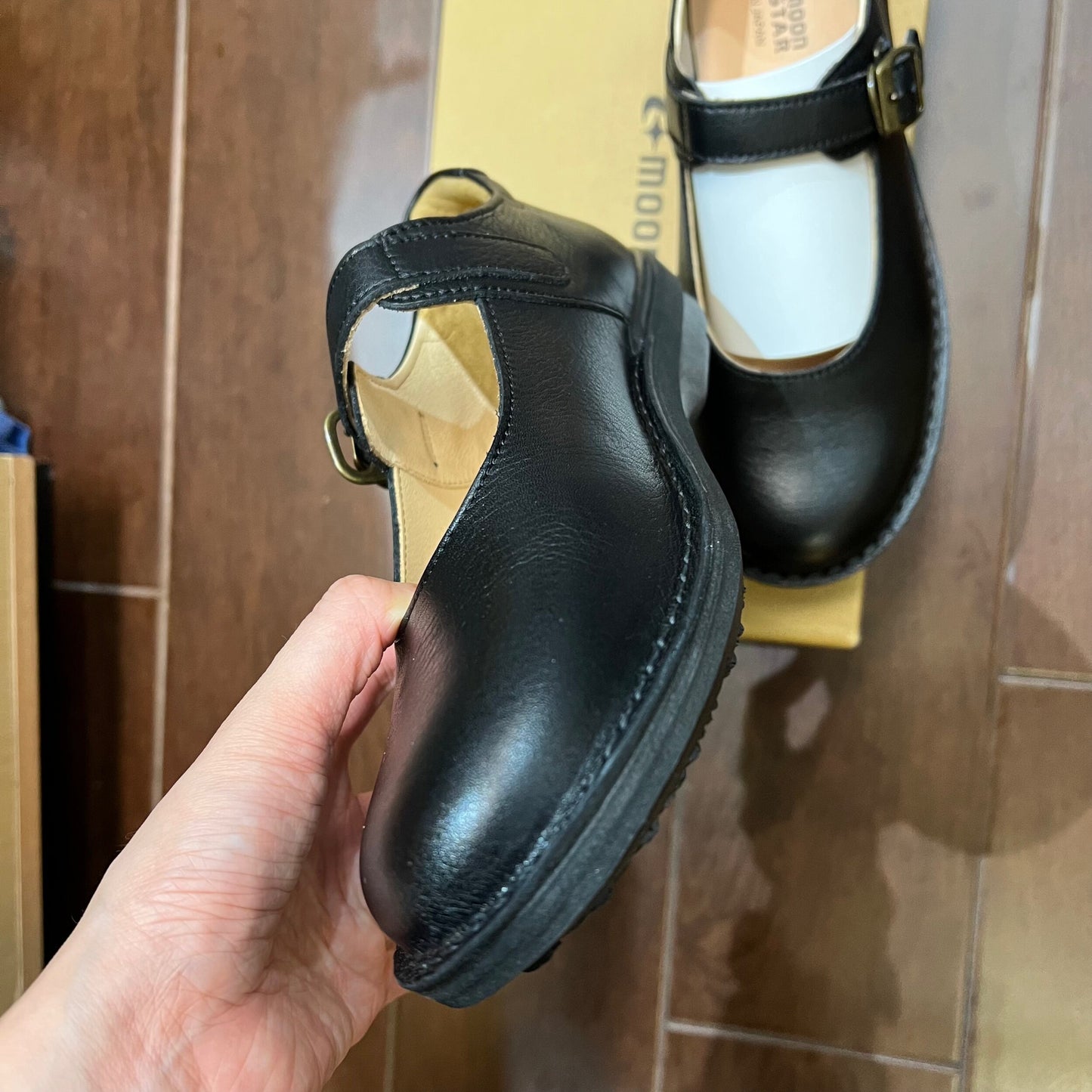 Sale- Moonstar Black Leather Shoes, size 25cm only, made in Japan