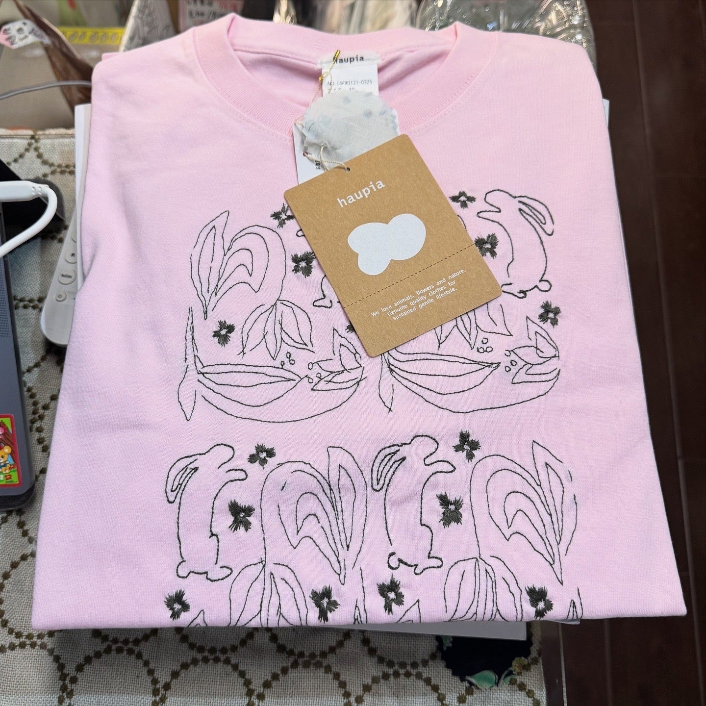 Haupia Rabbit EmbroideryT-shirt, 6 Colors, made in Japan