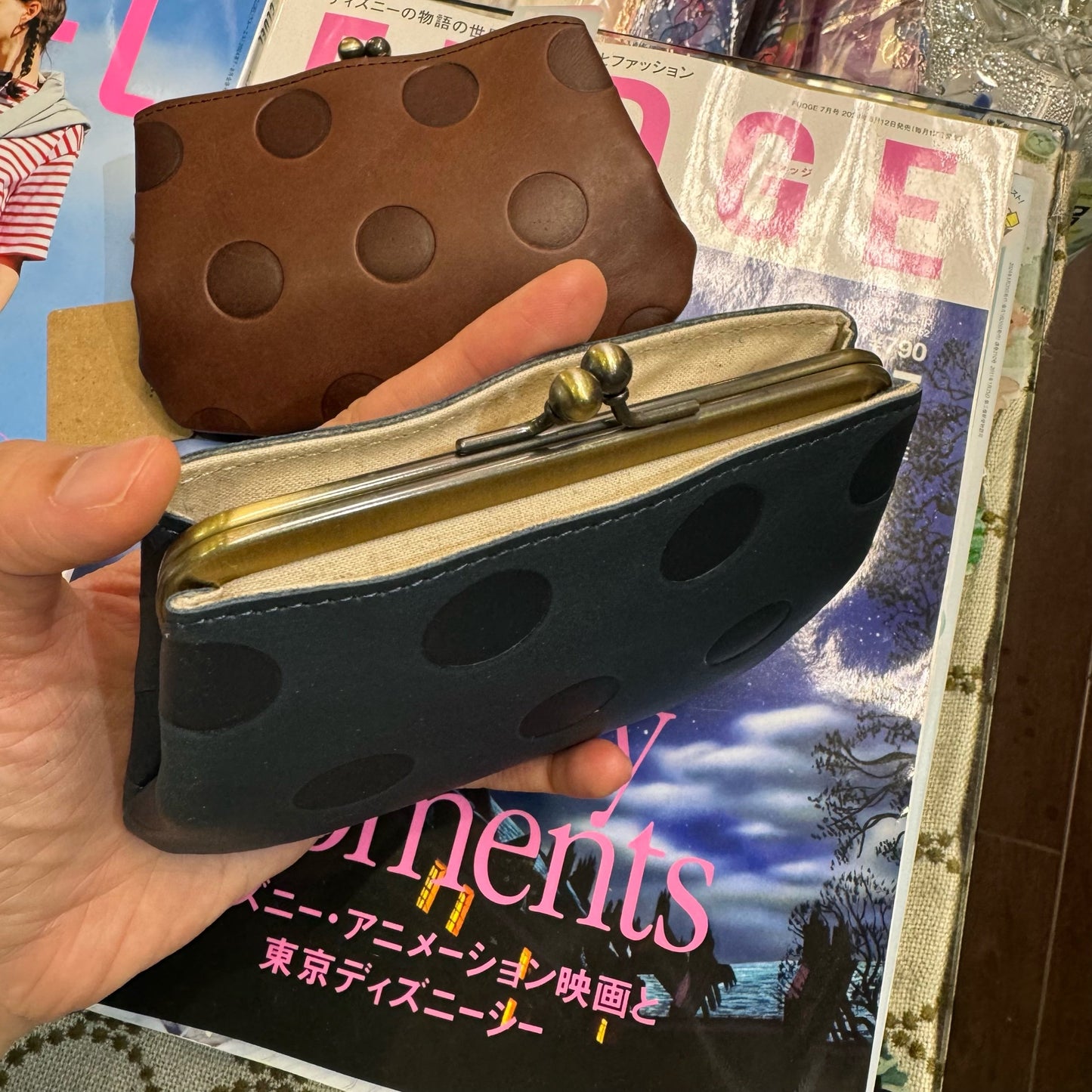 Kanmi Polka Leather Wallet, Coin Bag, 2 Colors, made in Japan