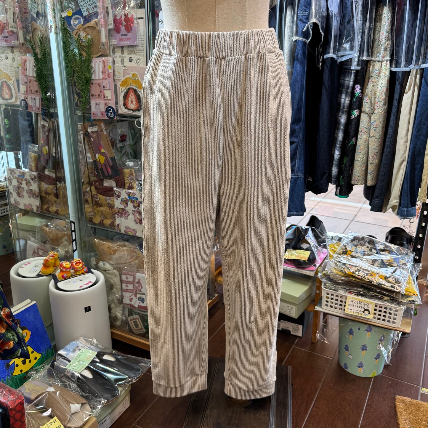 Yarra Light Grey Border Pants, made in Japan