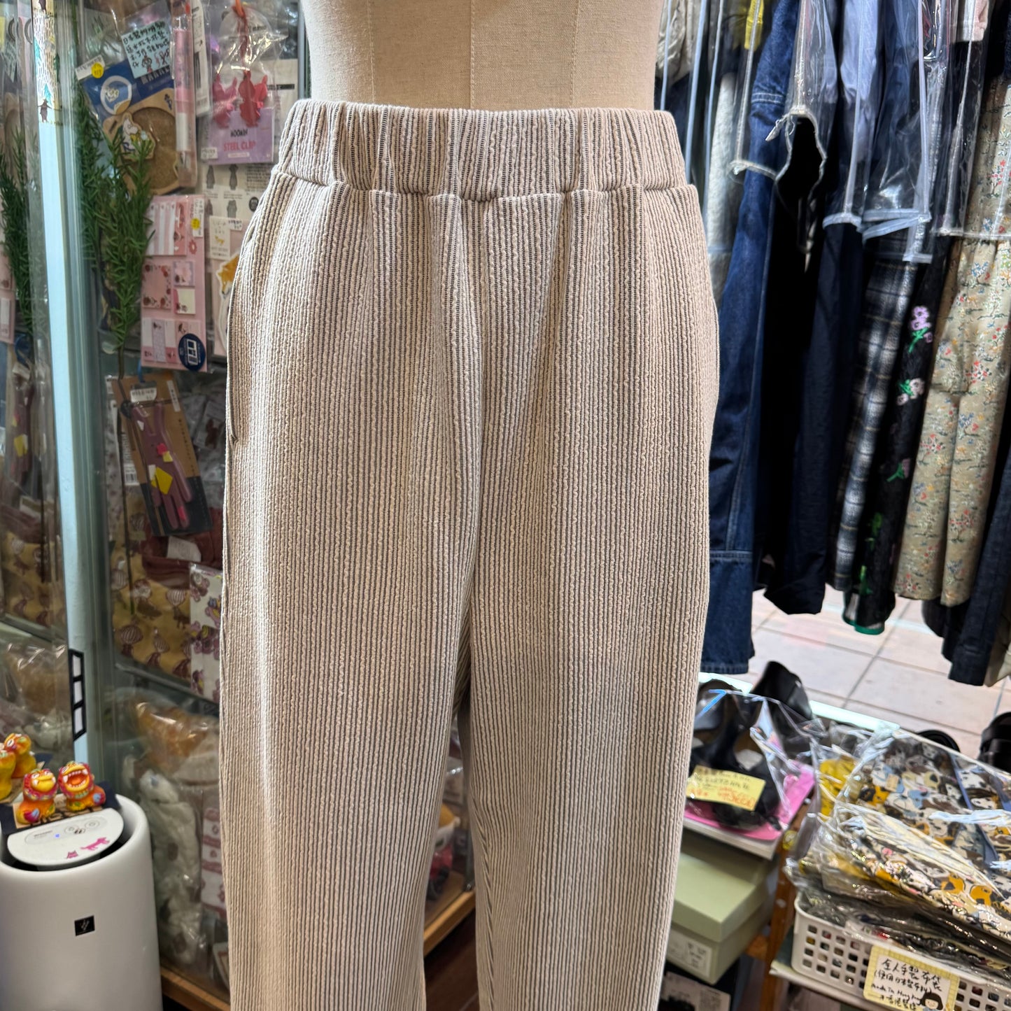 Yarra Light Grey Border Pants, made in Japan